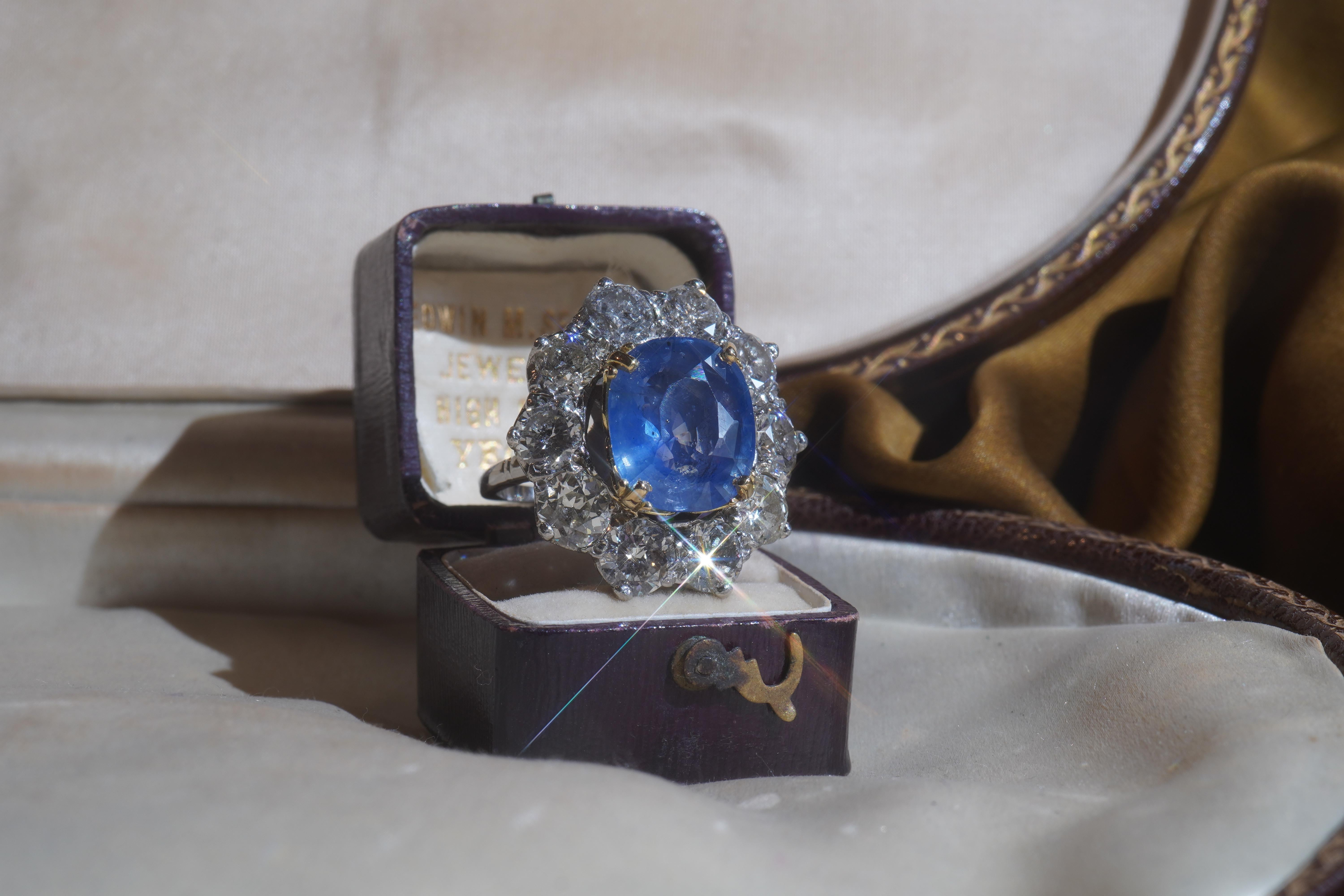 Women's or Men's Tiffany & Co. GIA Platinum Blue Sapphire Diamond Ring 18.26 TCW Unheated Ceylon For Sale