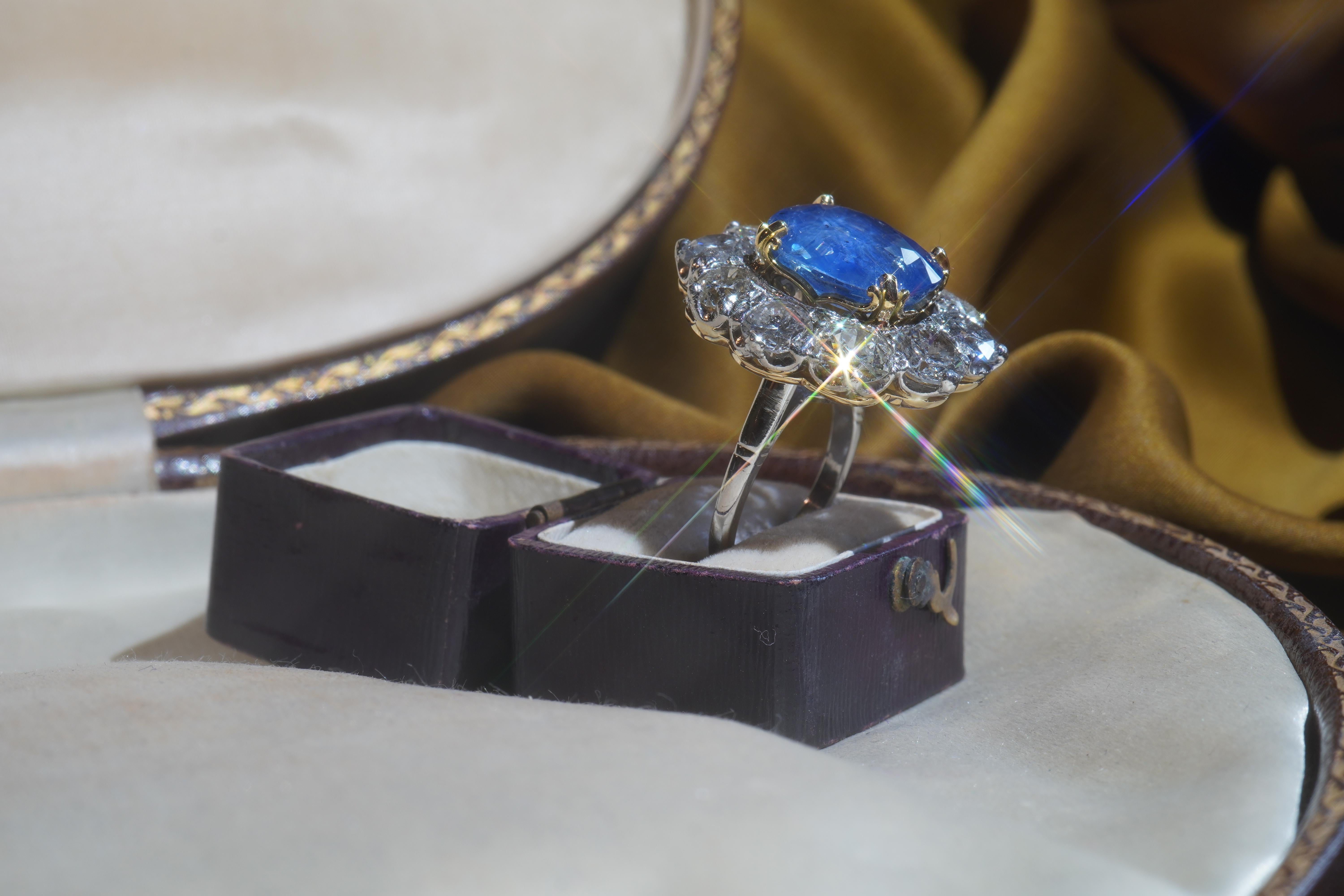 Tiffany & Co. GIA Platinum Blue Sapphire Diamond Ring 18.26 TCW Unheated Ceylon For Sale 1
