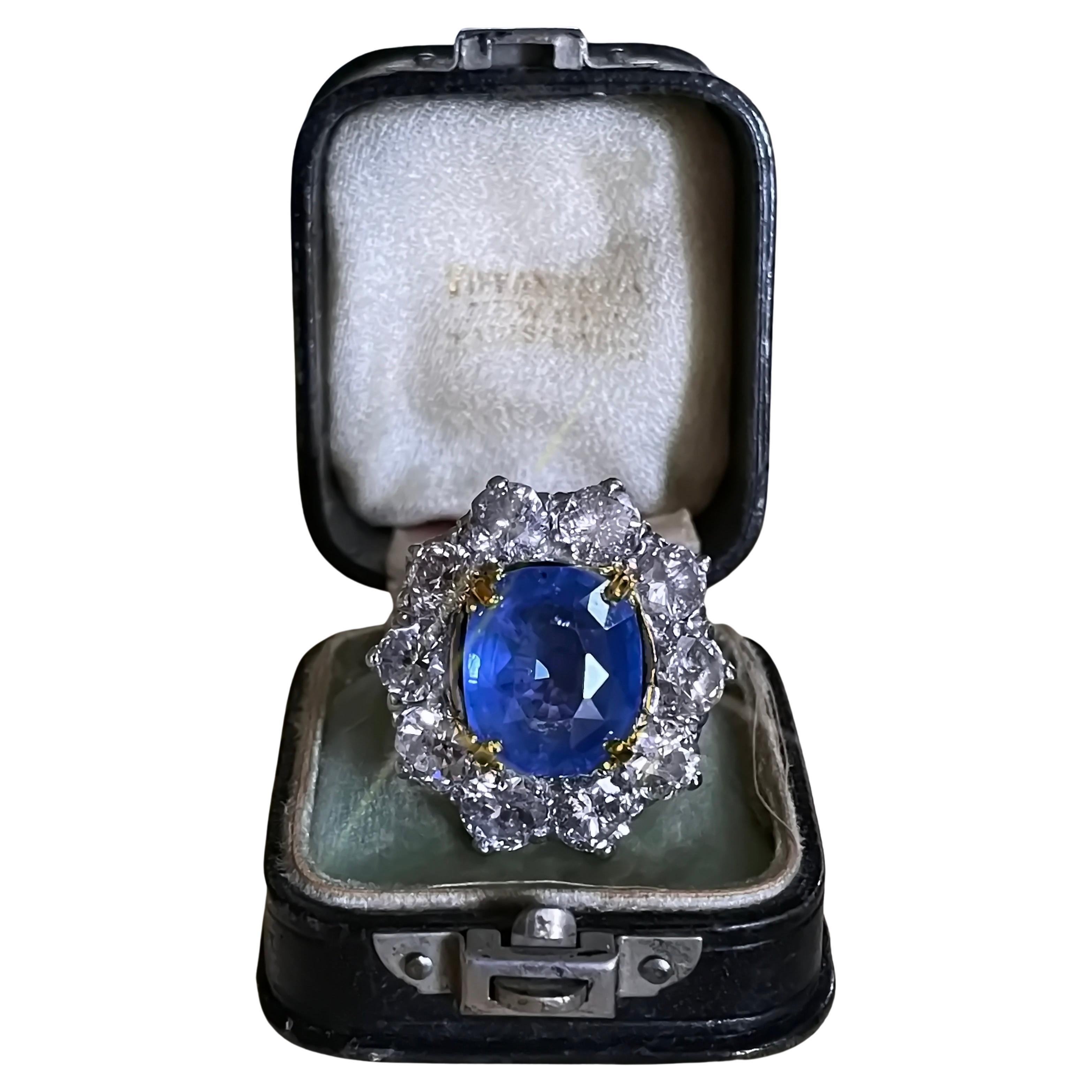 Tiffany & Co. GIA Platinum Blue Sapphire Diamond Ring 18.26 TCW Unheated Ceylon
