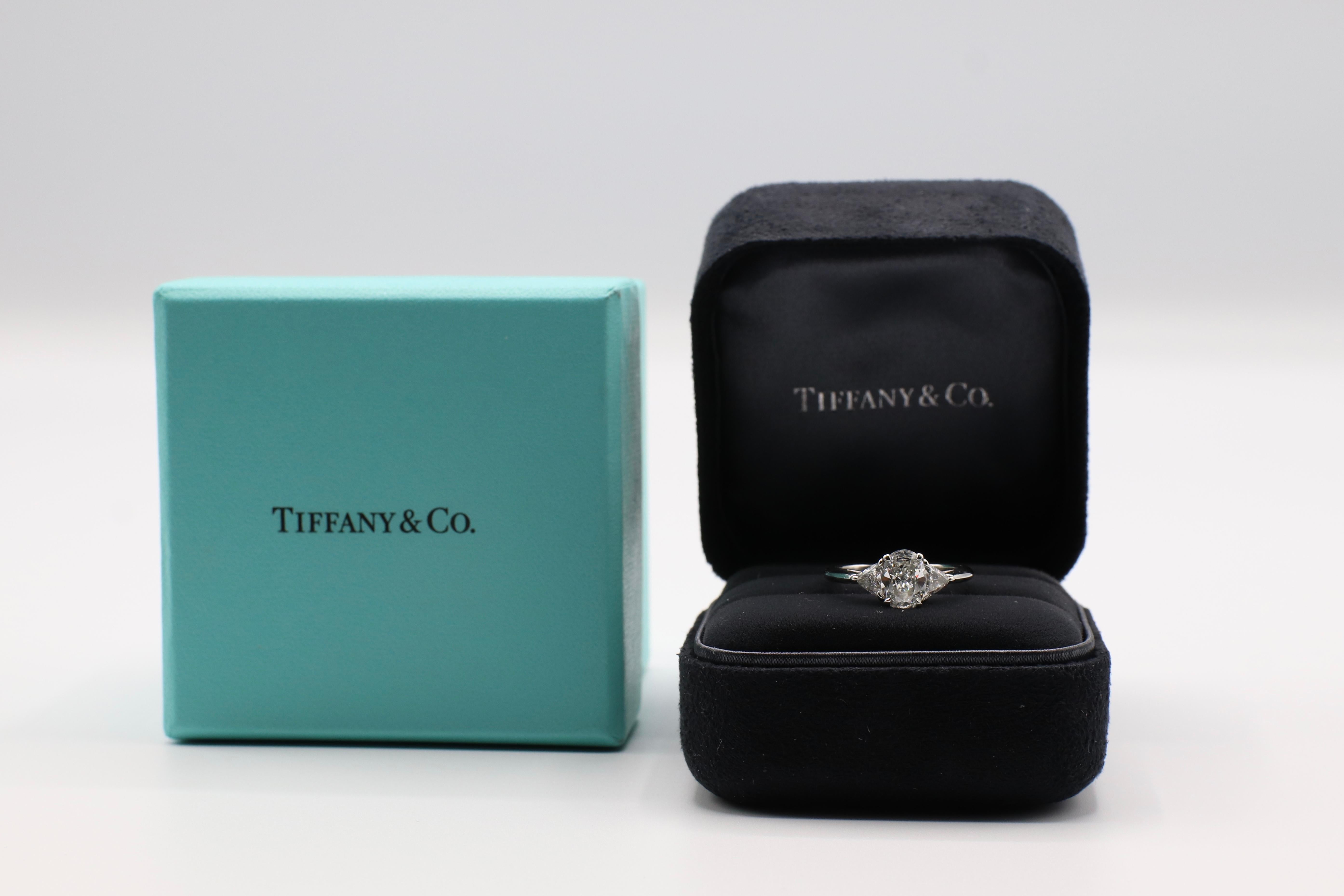 Tiffany & Co. GIA Platinum Diamond 1.31 Oval F VVS2 with Trillions Ring 2