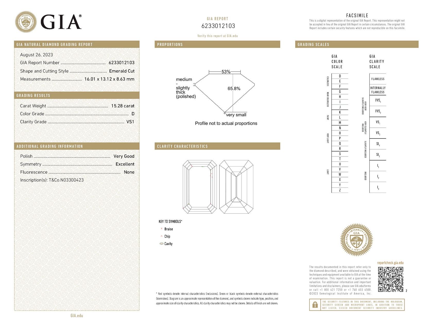Tiffany & Co. GIA Typ IIA 15,28 Karat D-VS1 Diamantring mit Smaragdschliff im Smaragdschliff im Angebot 5