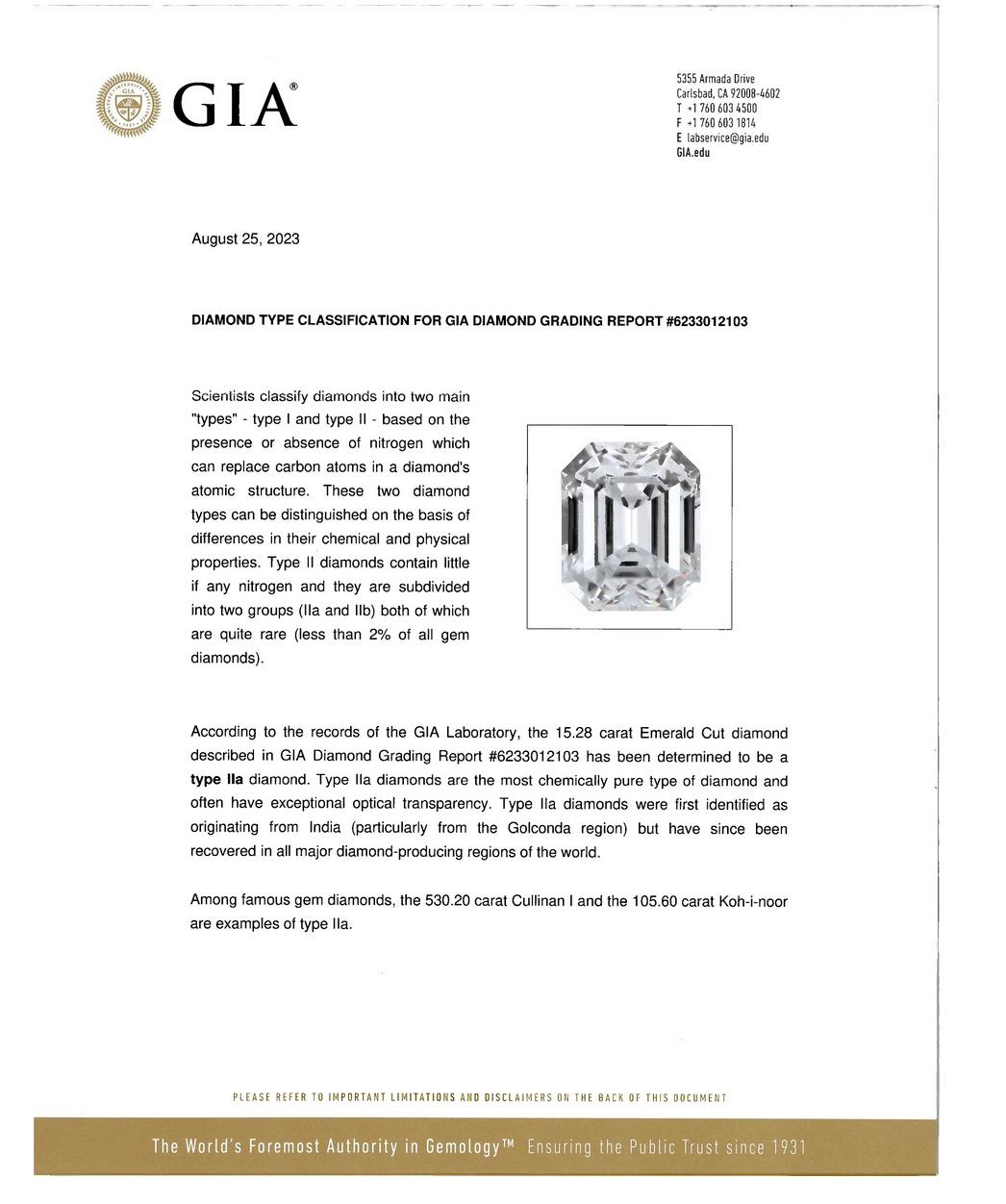 Tiffany & Co. GIA Typ IIA 15,28 Karat D-VS1 Diamantring mit Smaragdschliff im Smaragdschliff im Angebot 6