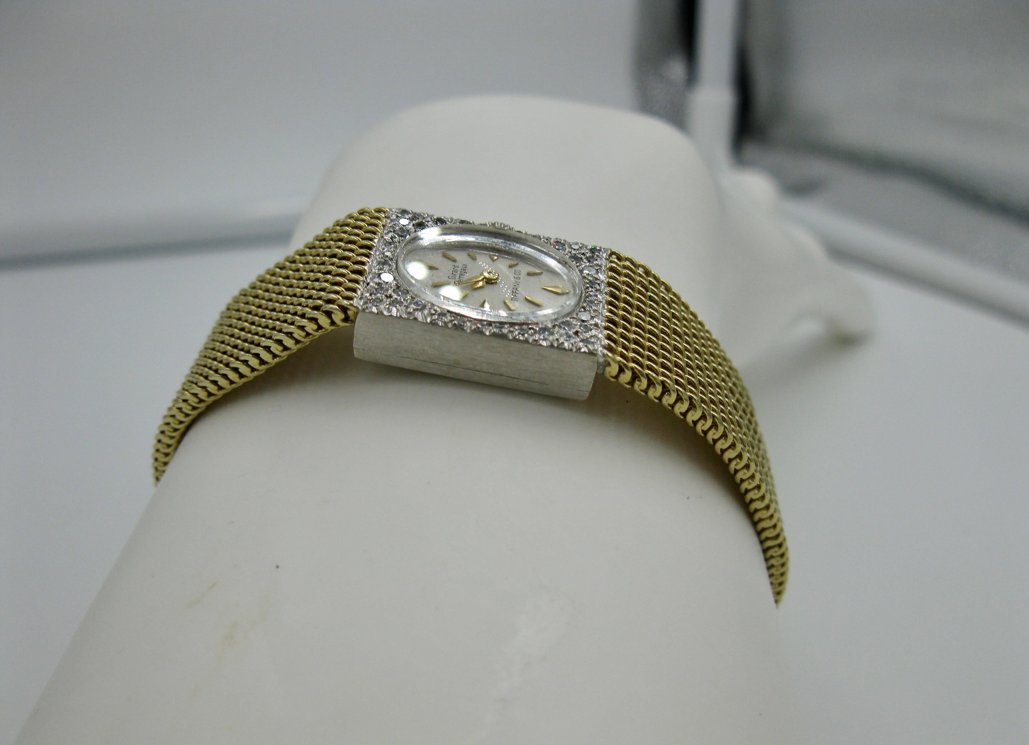 Round Cut Tiffany & Co. Girard Perregaux Ladies Diamond Wristwatch Retro Mid Century 14K