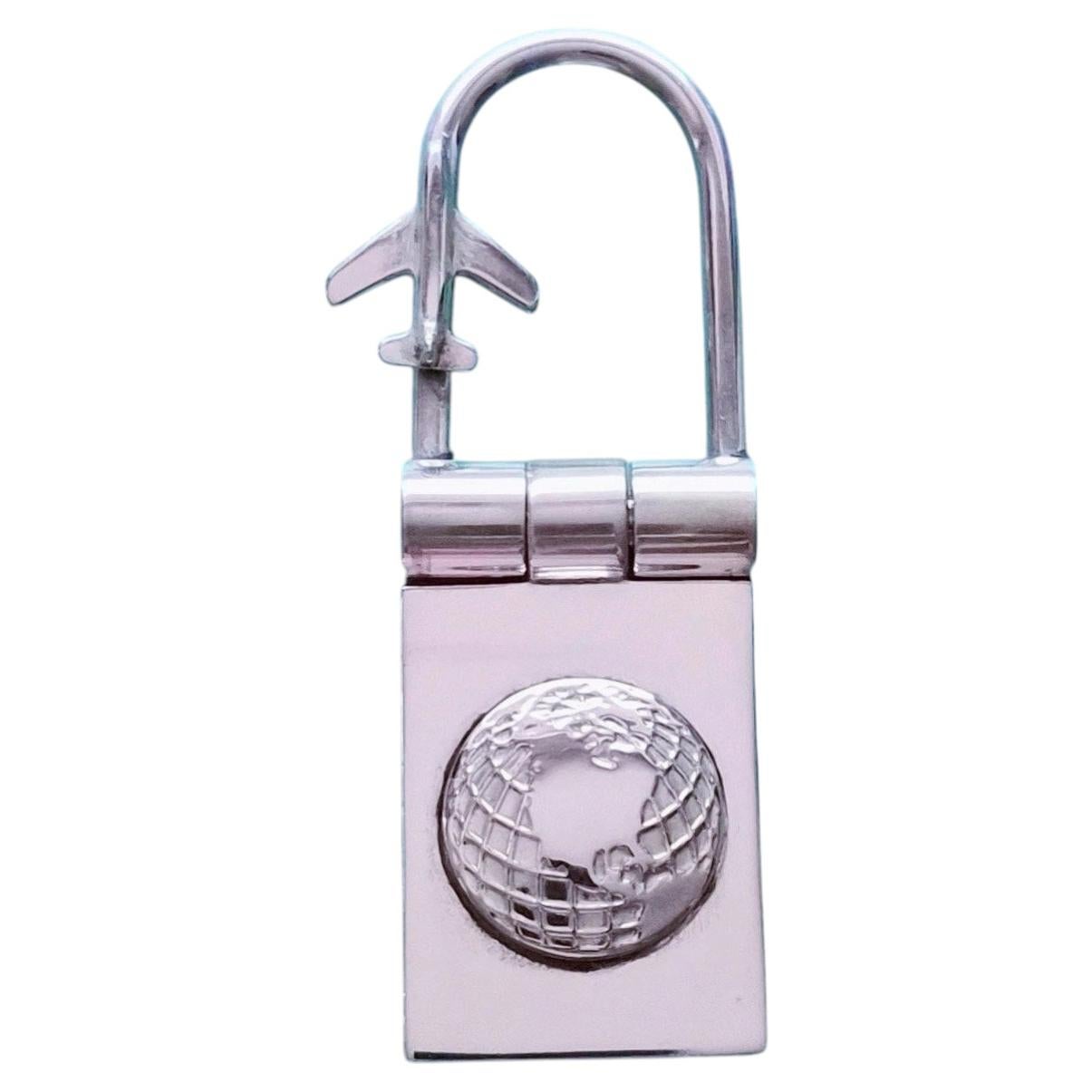 Tiffany & Co. Globe and Airplane Sterling Silver Padlock Travel Key Ring For Sale