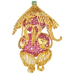 Tiffany & Co. Gold 18 Karat Yellow Brooch with Pink Sapphires, Jean Schlumberger