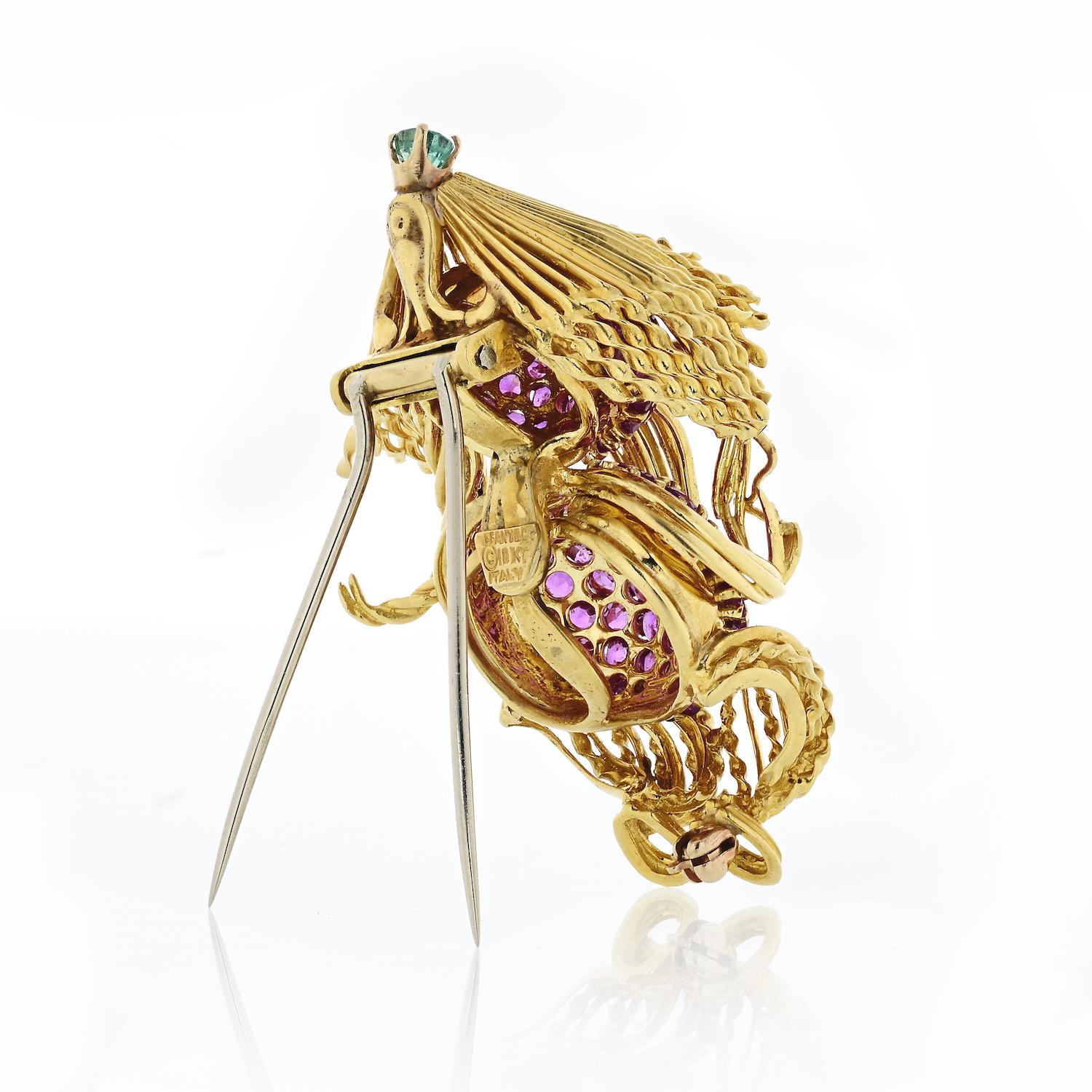 Modern Tiffany & Co. Gold 18 Karat Yellow Brooch with Pink Sapphires, Jean Schlumberger