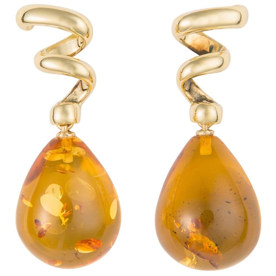 Tiffany and Co. Gold and Amber Drop Earrings at 1stDibs