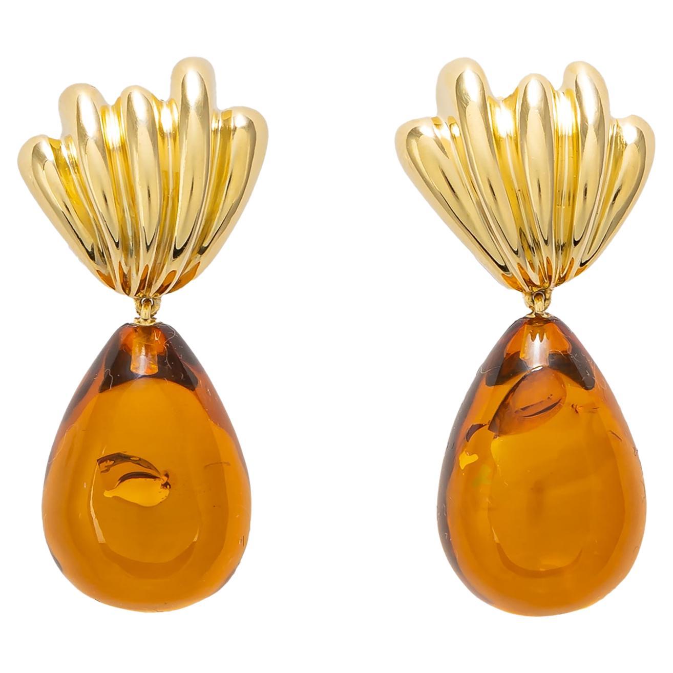 Tiffany & Co. Pendants d'oreilles en or et ambre