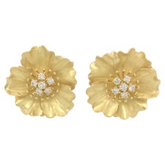 Tiffany & Co. Gold and Diamond Dogwood Floral Clip-On Earrings