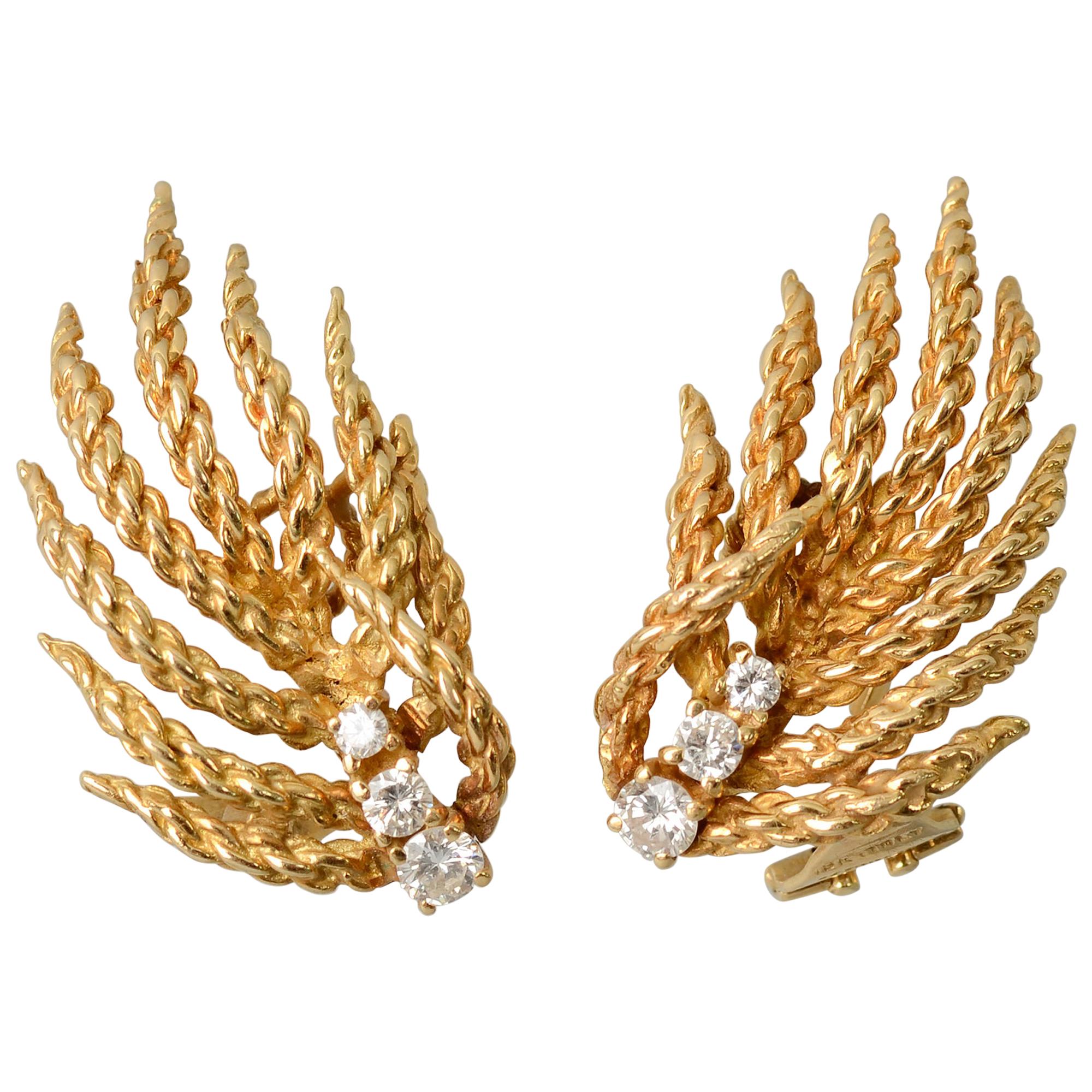 Tiffany & Co. Gold and Diamond Flame Earrings