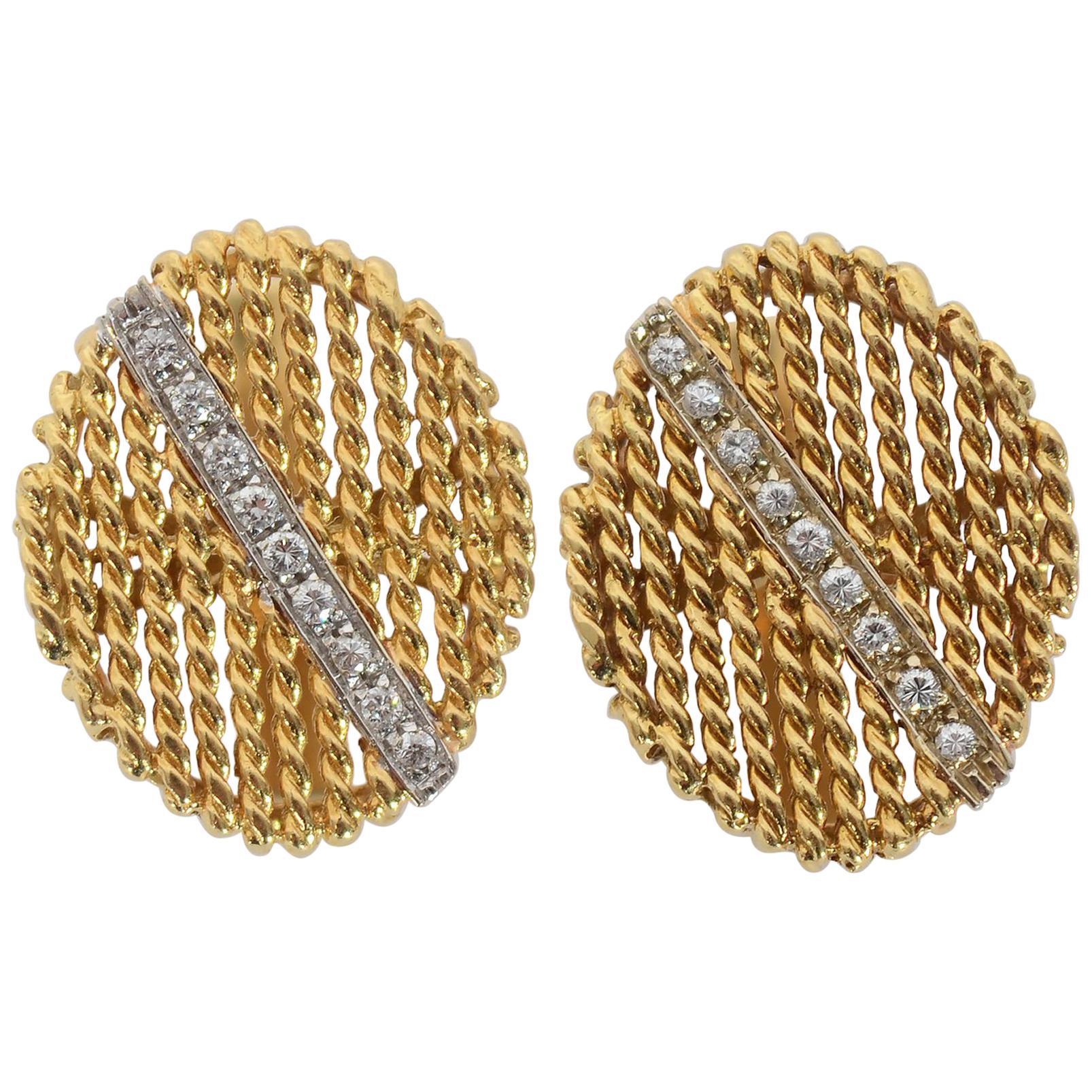 Tiffany & Co. Gold and Diamond Oval Cufflinks