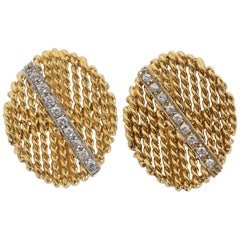 Vintage Tiffany & Co. Gold and Diamond Oval Cufflinks