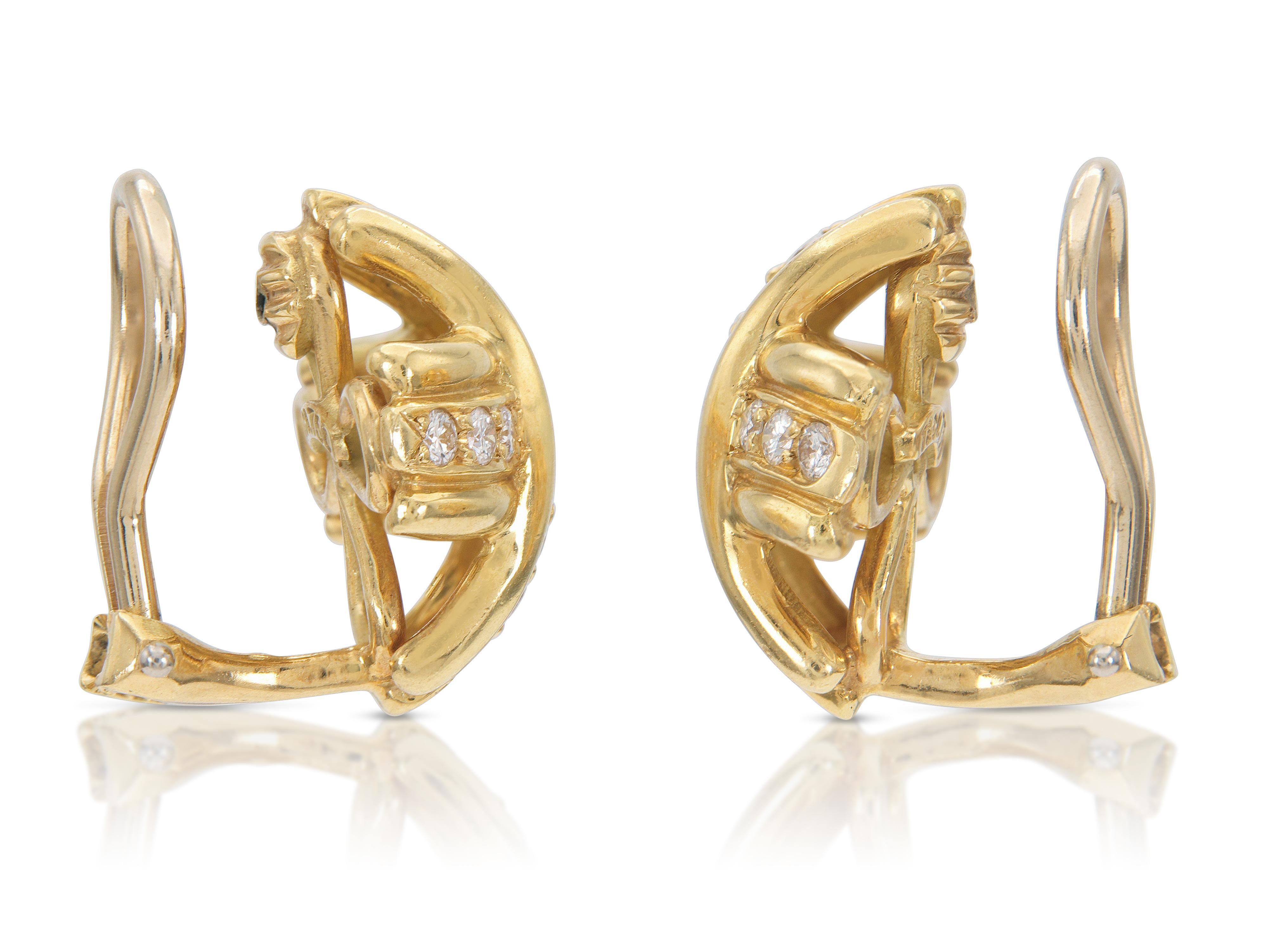 Taglio rotondo Tiffany & Co. Orecchini a X in oro e diamanti in vendita