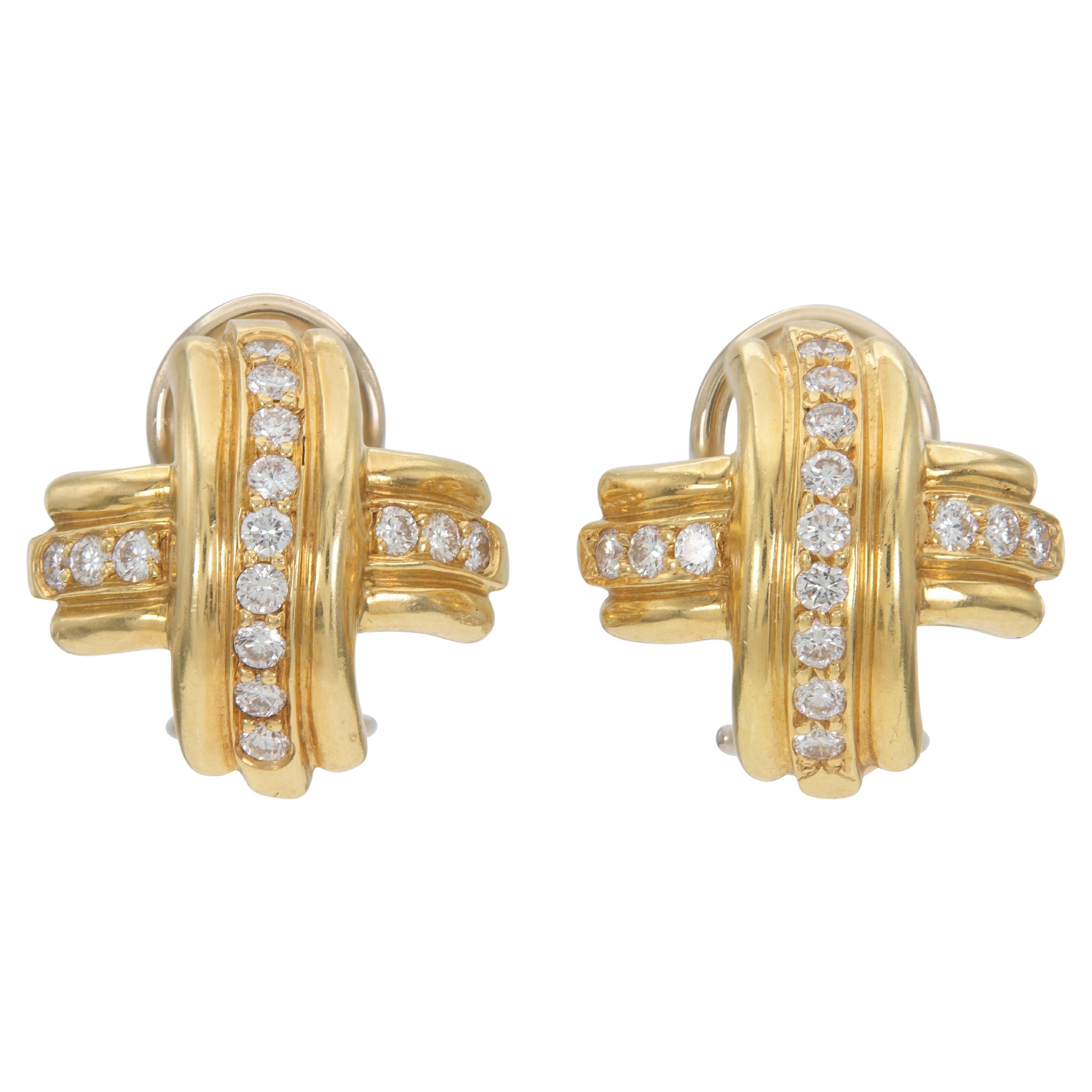 Tiffany & Co. Orecchini a X in oro e diamanti in vendita