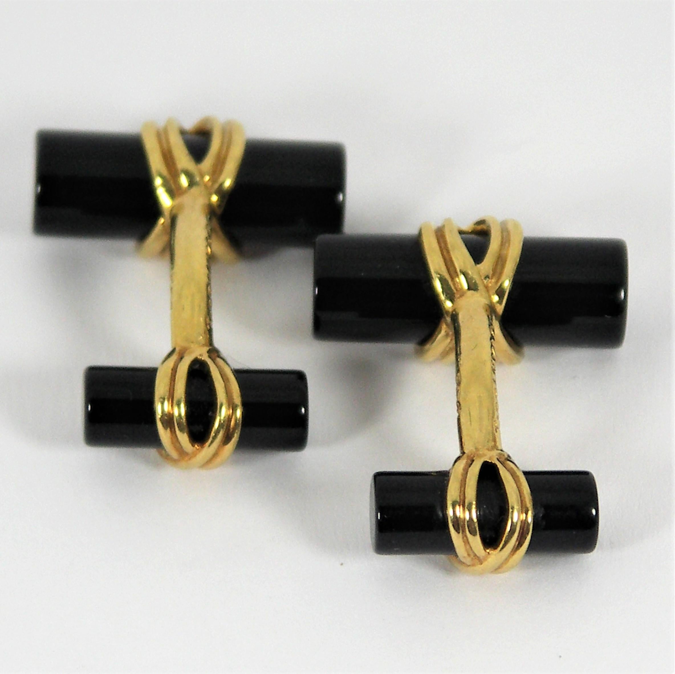 Taille grossière Tiffany & Co. Boutons de manchette en or et double baton d'onyx en vente