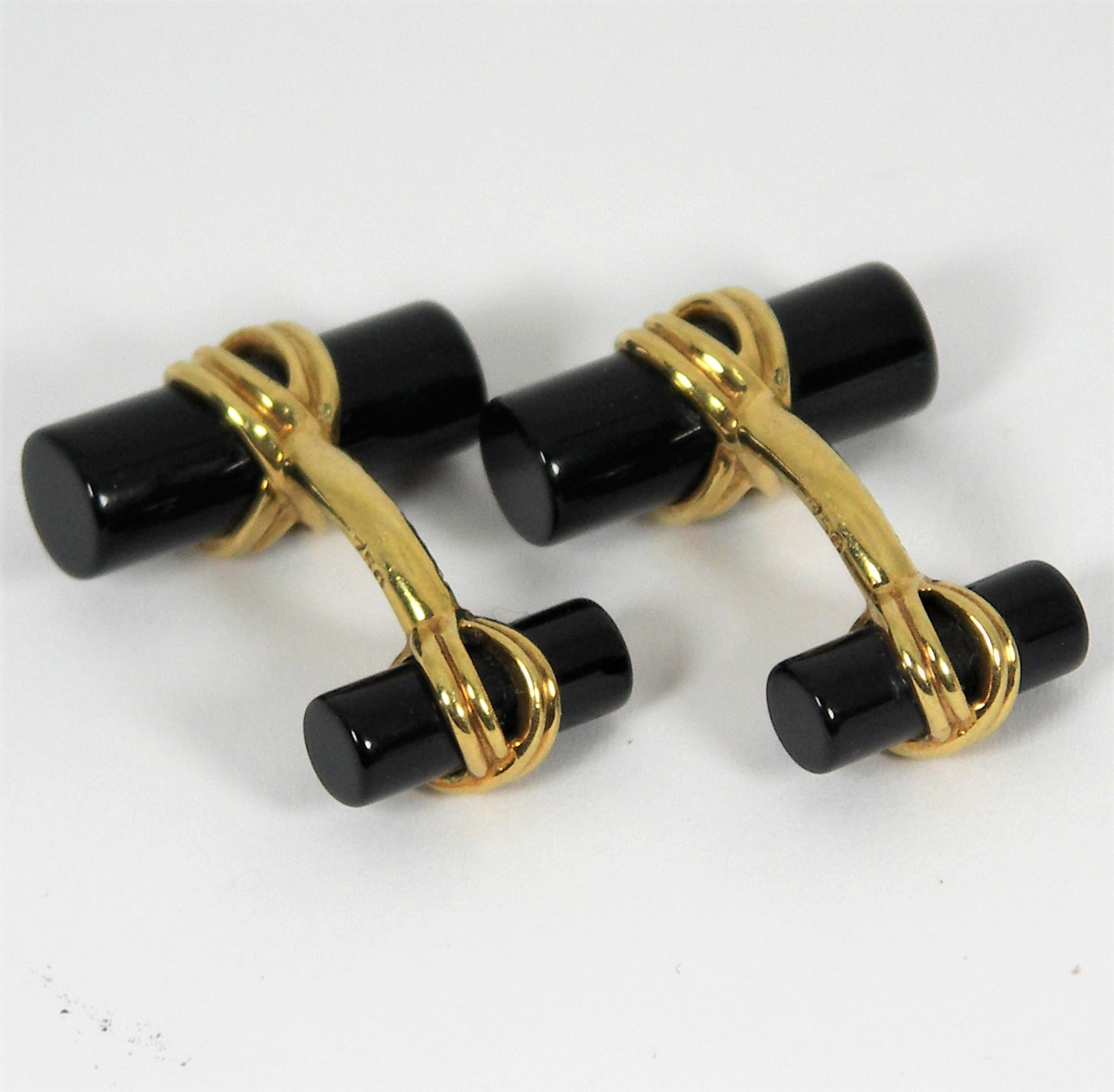 Rough Cut Tiffany & Co. Gold and Double Baton Onyx Cufflinks For Sale