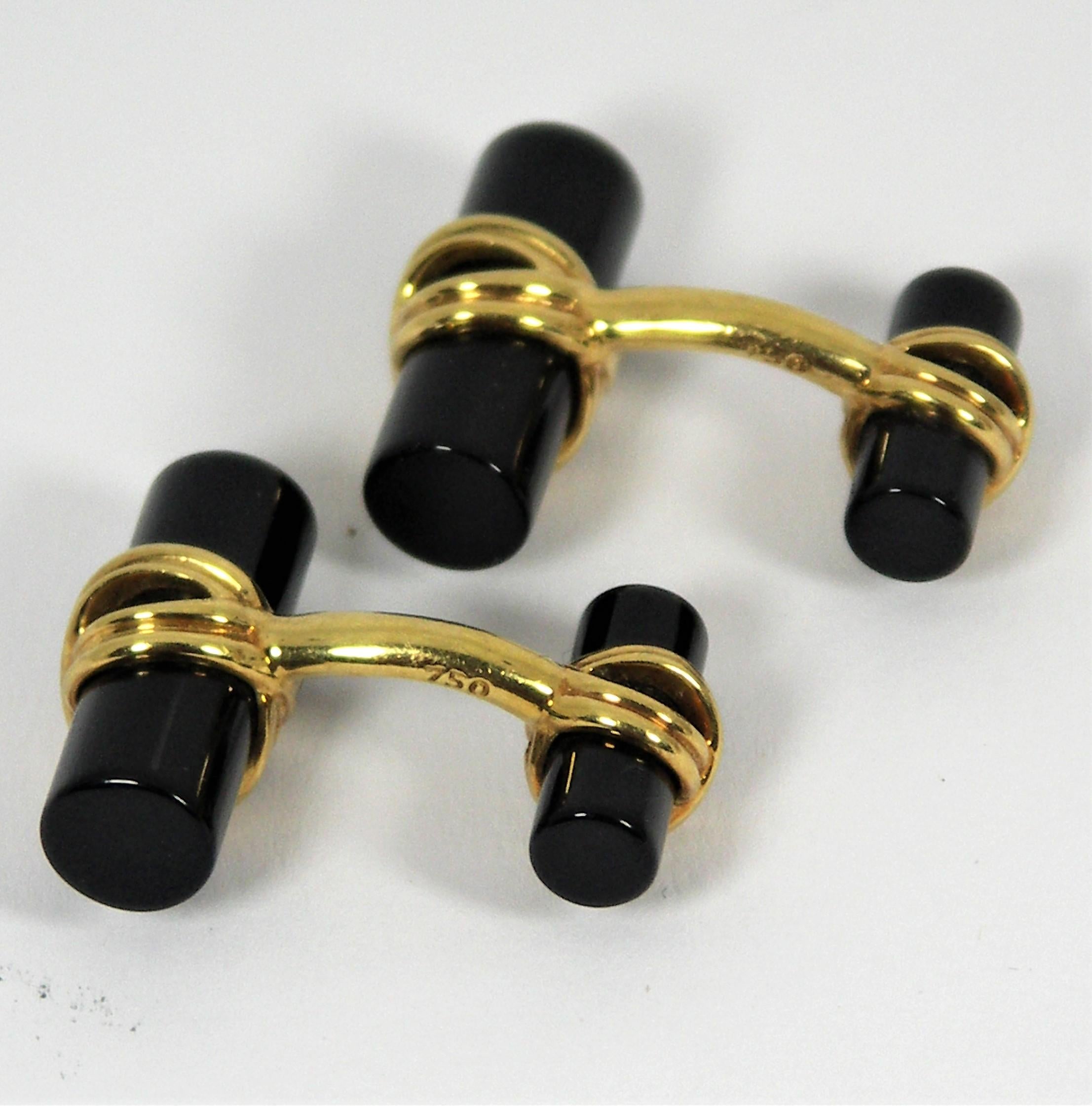 Tiffany & Co. Gold and Double Baton Onyx Cufflinks In Good Condition For Sale In Palm Beach, FL