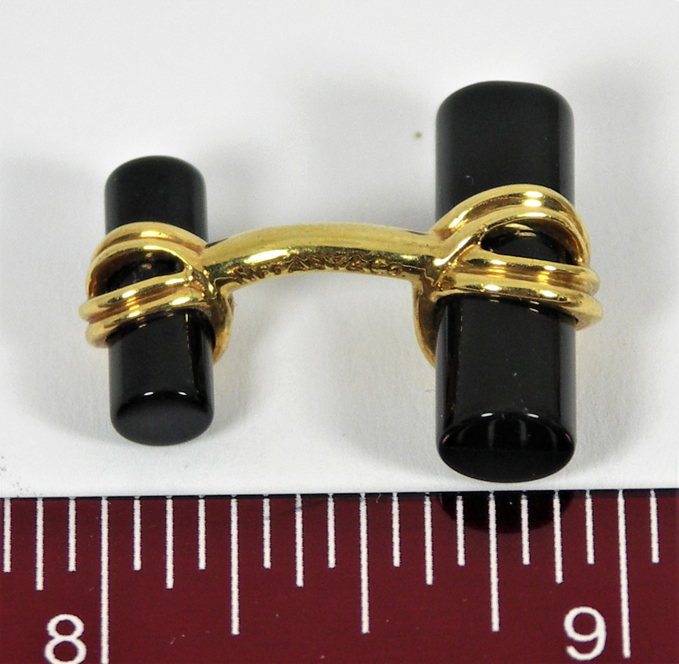 Men's Tiffany & Co. Gold and Double Baton Onyx Cufflinks For Sale