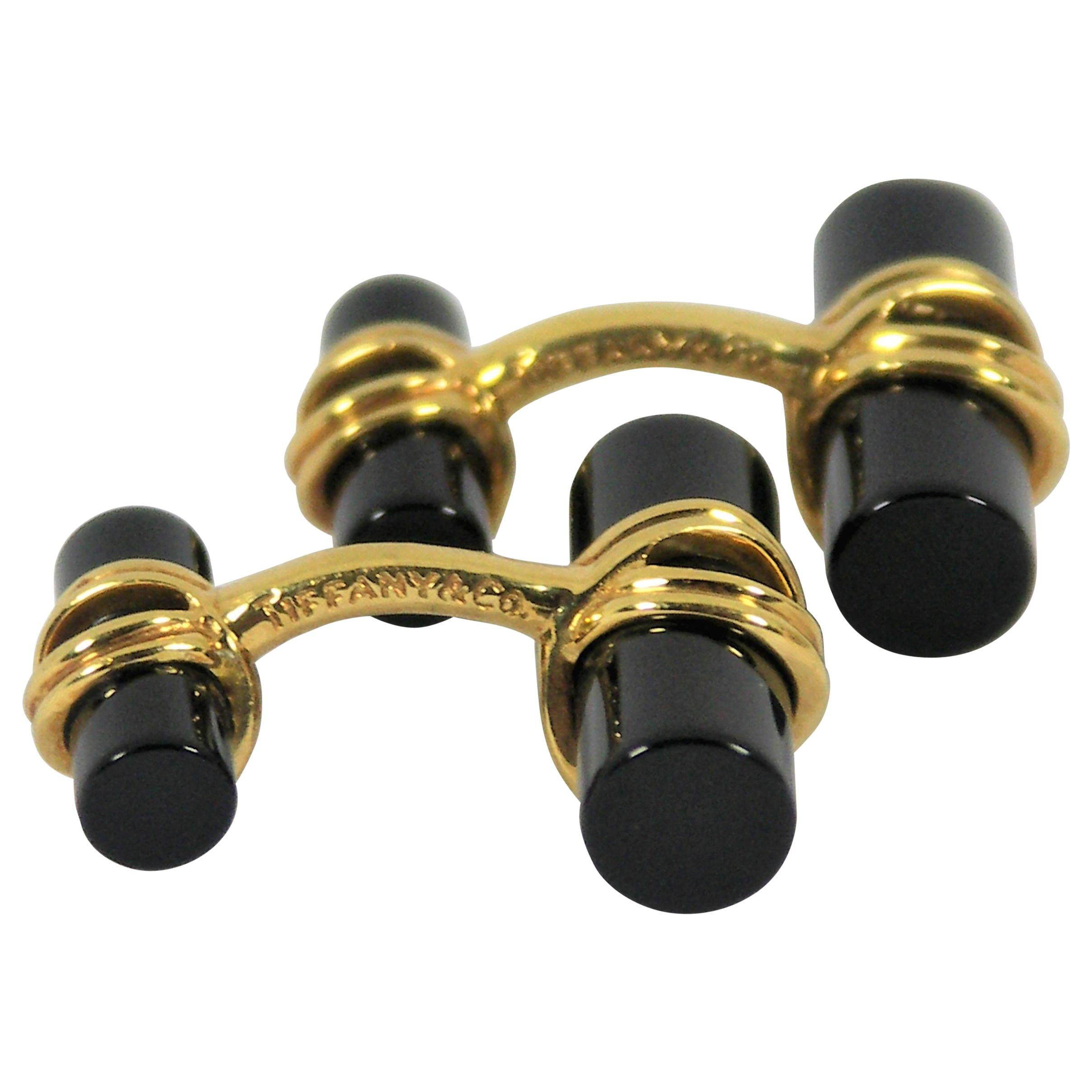Tiffany & Co. Gold and Double Baton Onyx Cufflinks For Sale