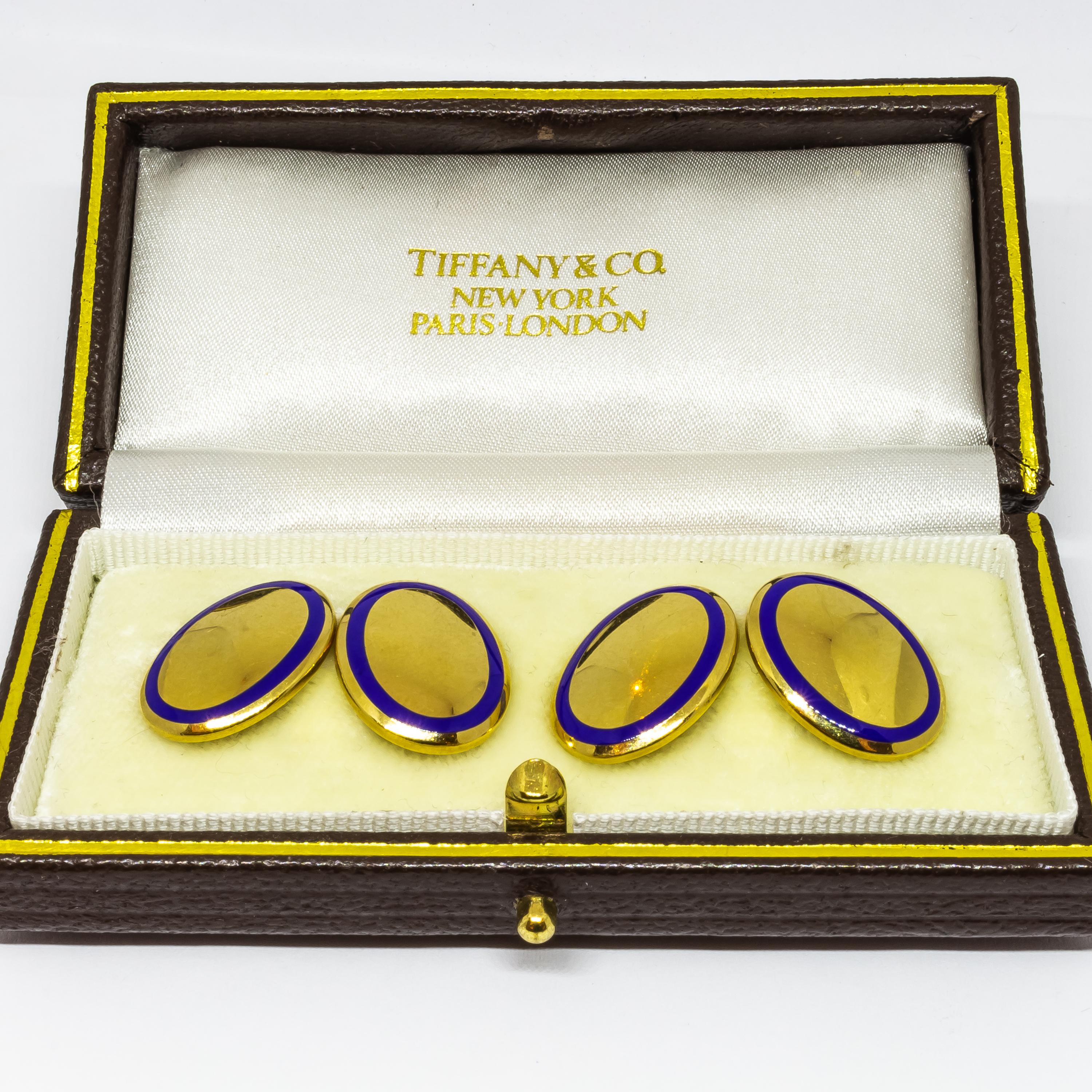 Tiffany & Co. Gold and Enamel Cufflinks For Sale 1