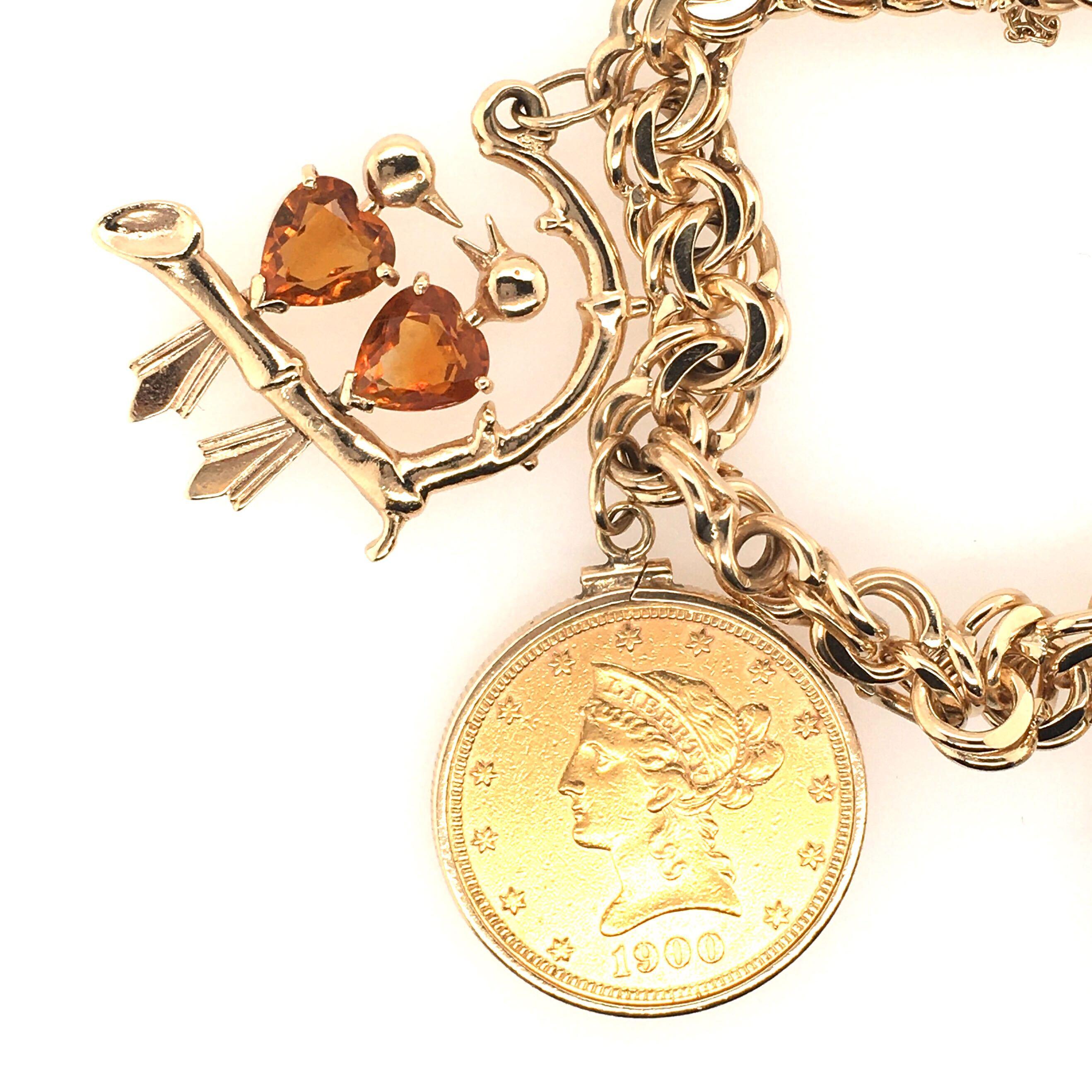 Heart Cut Tiffany & Co., Gold Bracelet and Four Gem Set Charm