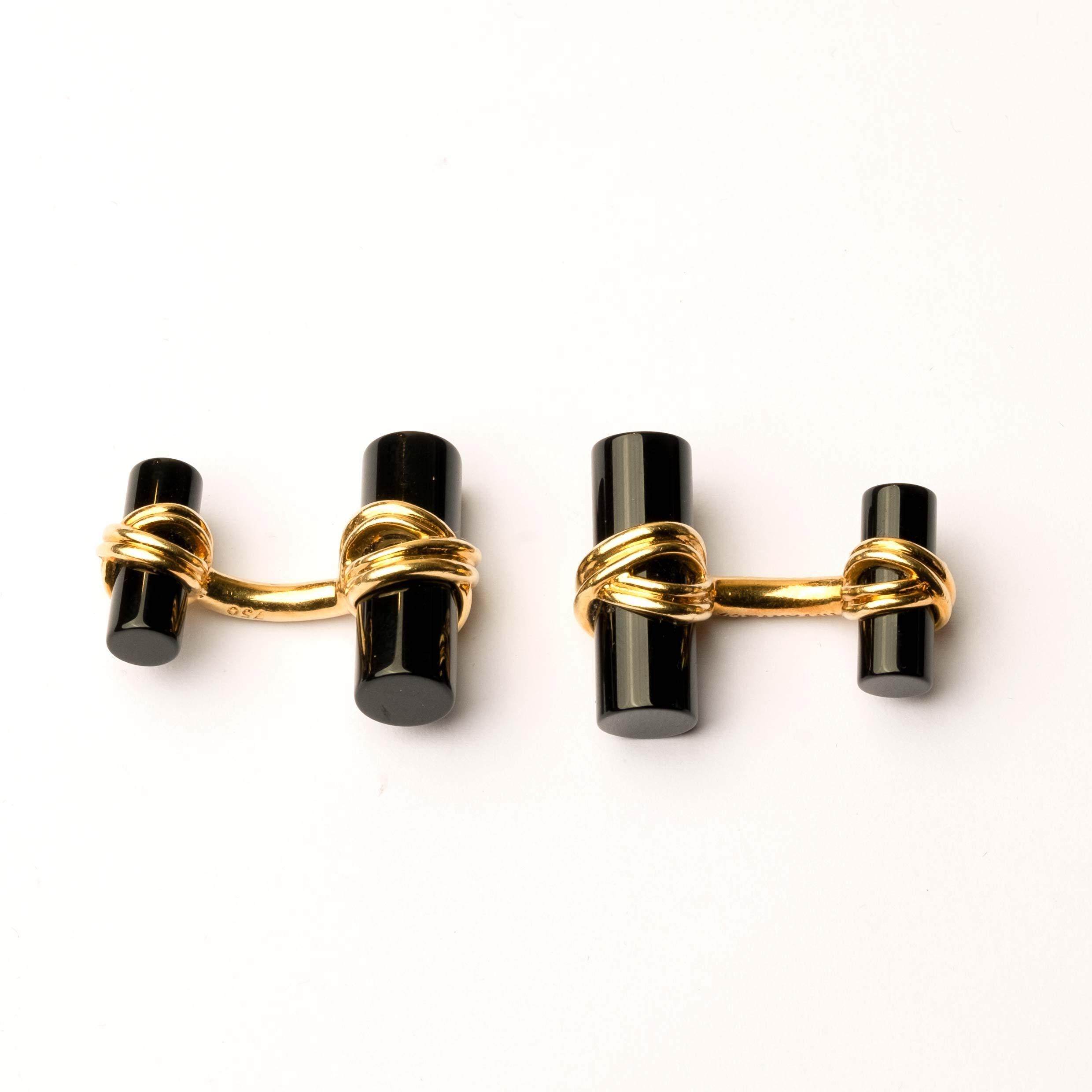 Tiffany & Co. Gold und Onyx Manschettenknöpfe (Rundschliff) im Angebot