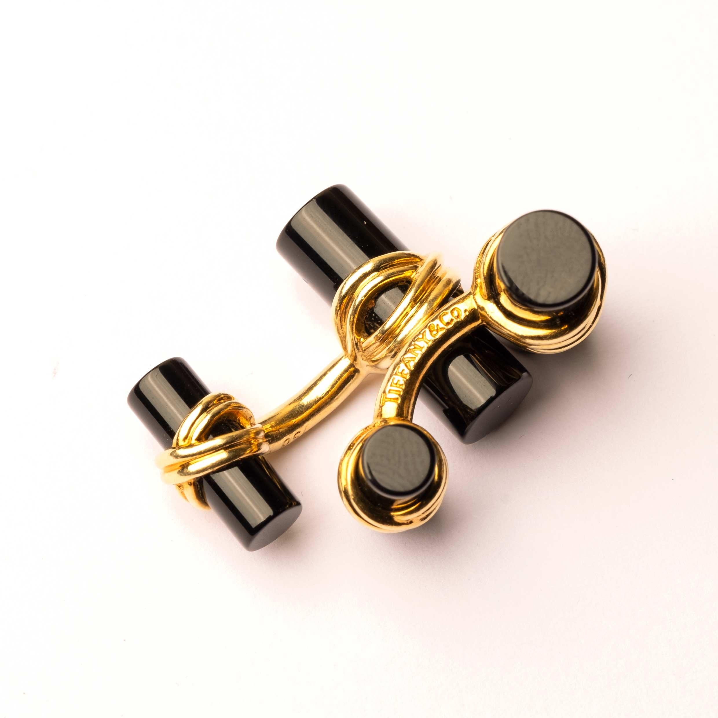 Tiffany & Co. Gold und Onyx Manschettenknöpfe im Zustand „Gut“ im Angebot in Milano, MI