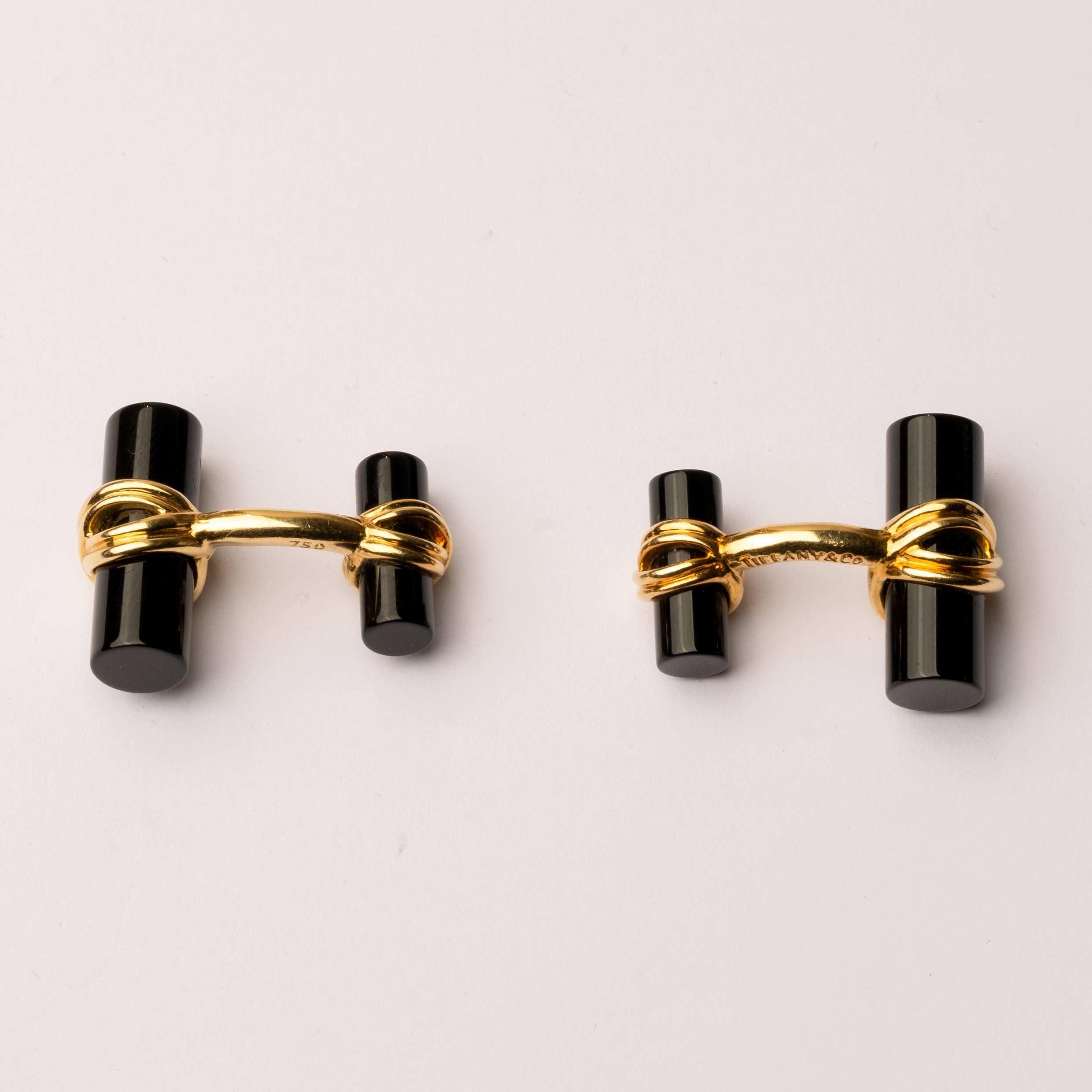 Tiffany & Co. Gold und Onyx Manschettenknöpfe für Damen oder Herren im Angebot