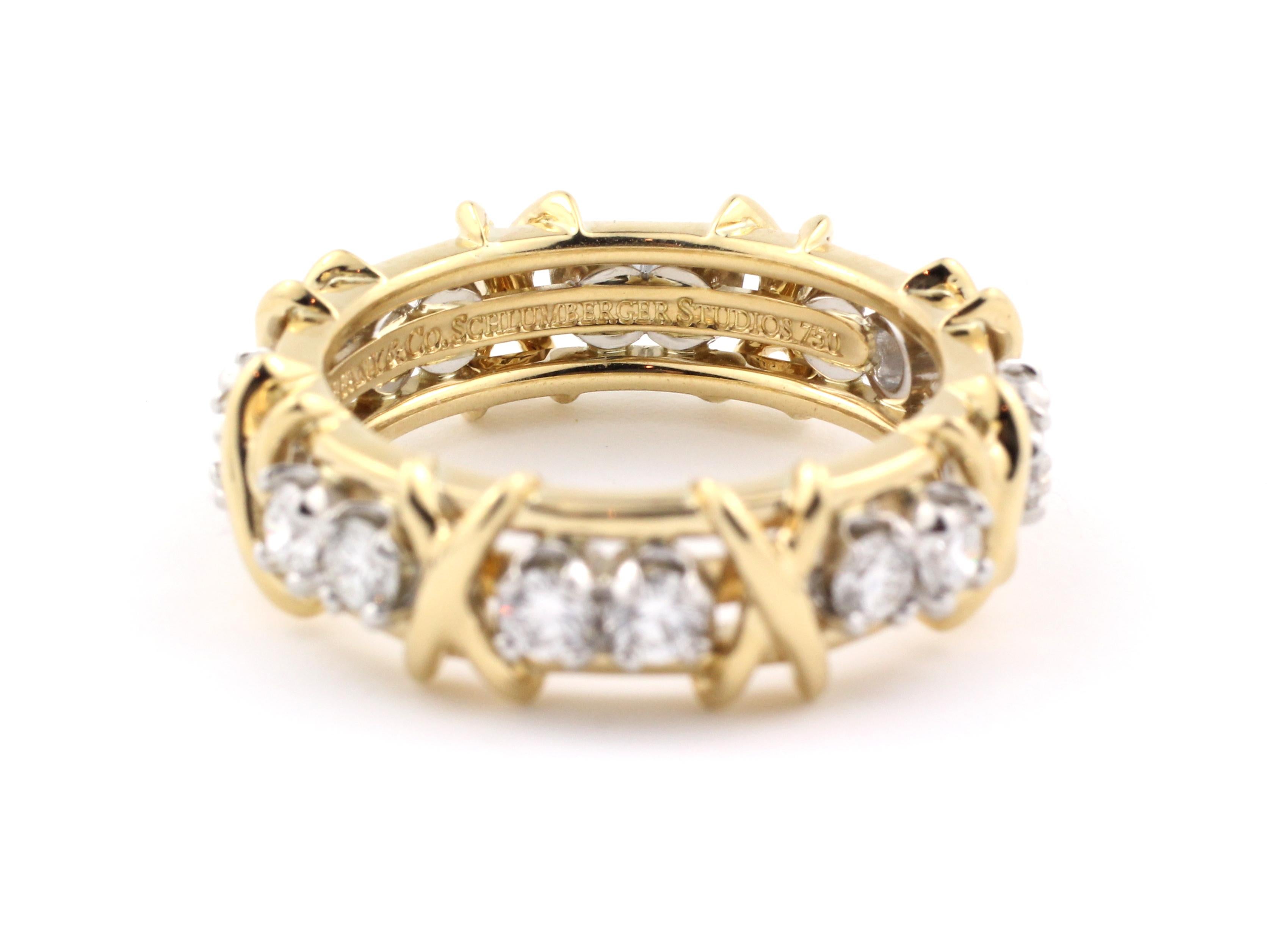 Round Cut Tiffany & Co. Gold and Platinum Schlumberger Diamond Ring