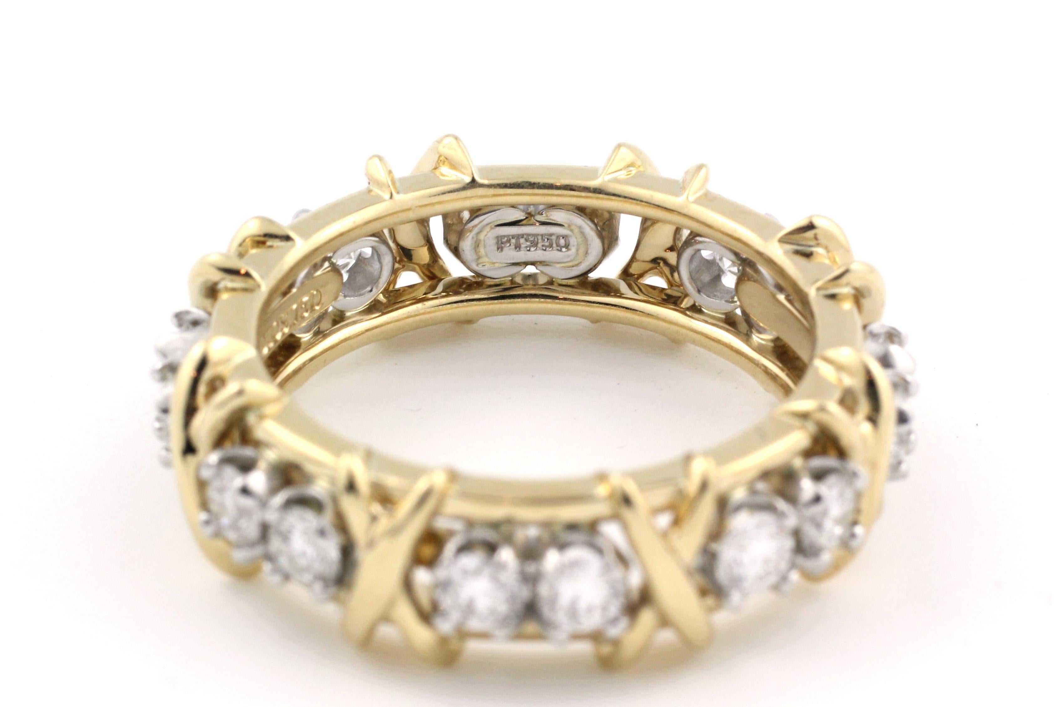 Tiffany & Co. Gold and Platinum Schlumberger Diamond Ring In Excellent Condition In Brooklyn, NY