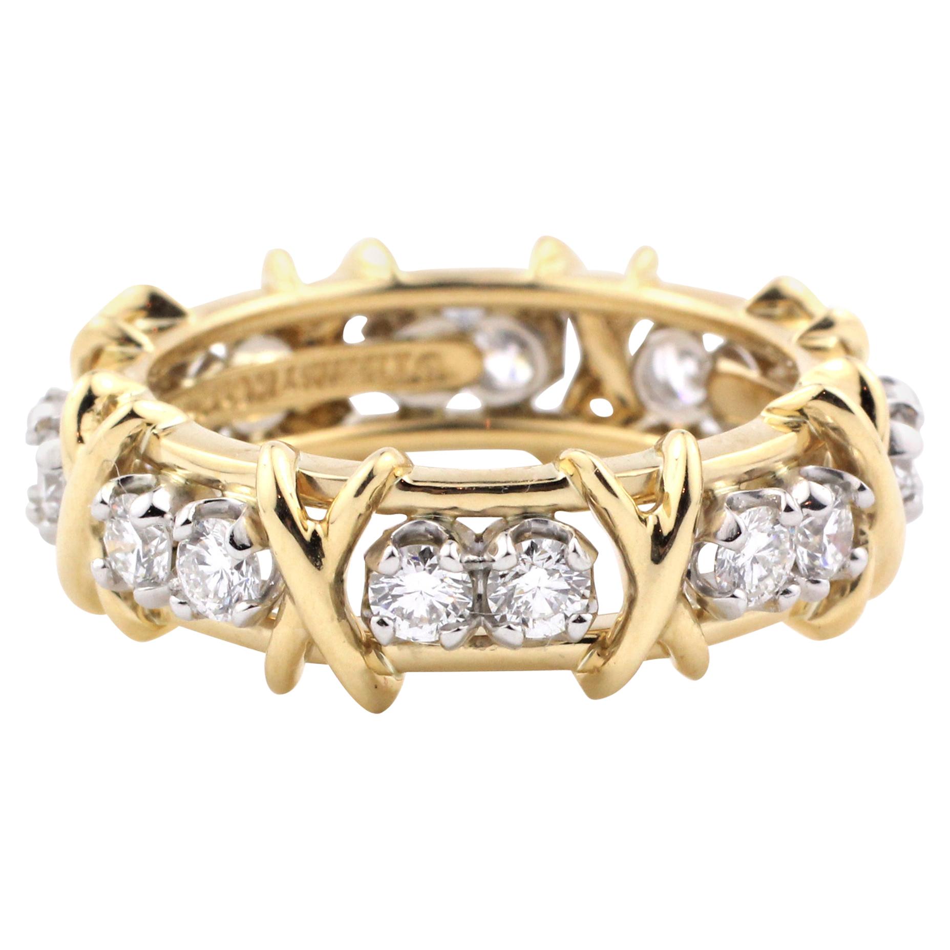 Tiffany & Co. Gold and Platinum Schlumberger Diamond Ring