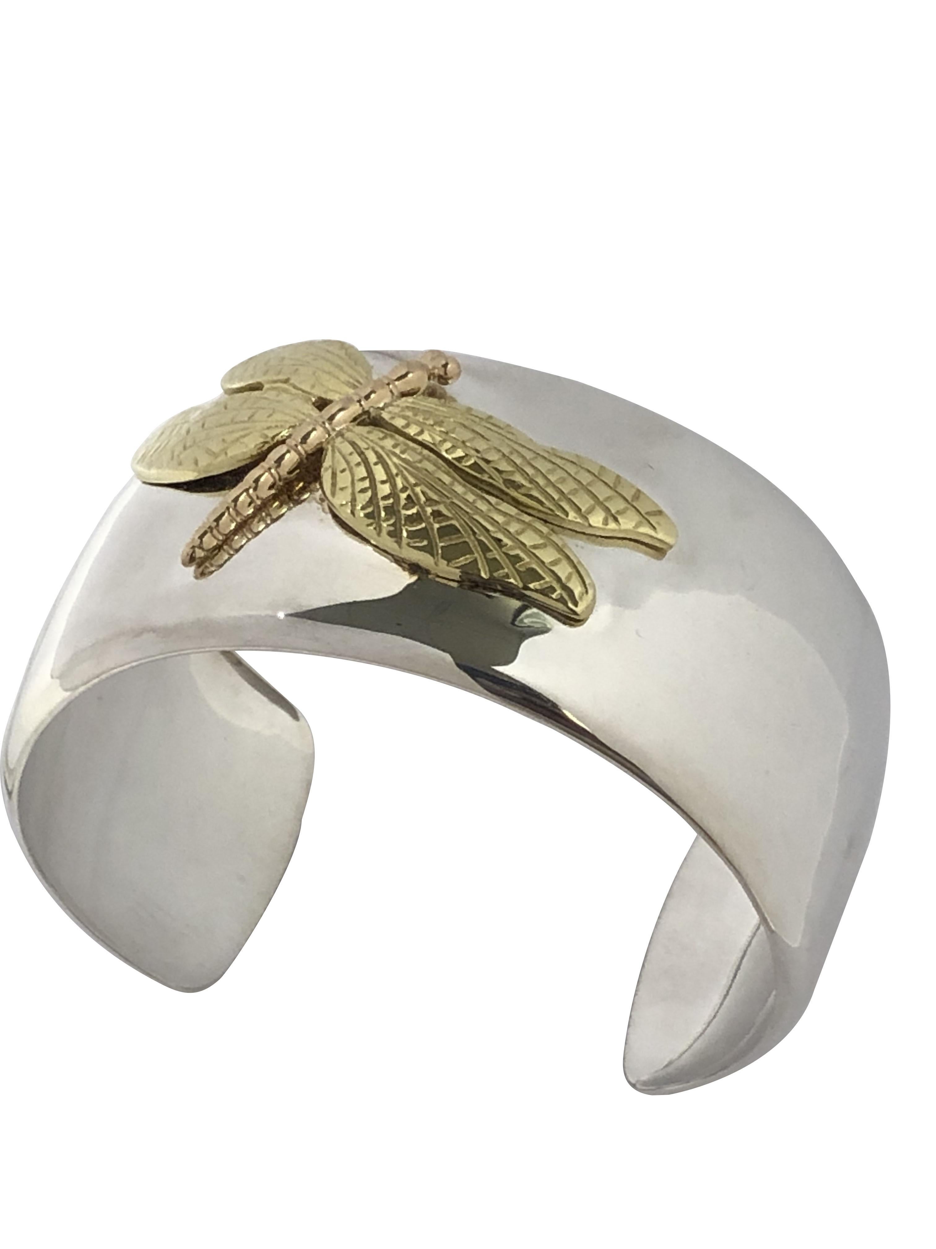 Tiffany & Co. Gold and Sterling Dragonfly Cuff Bracelet In Excellent Condition In Chicago, IL