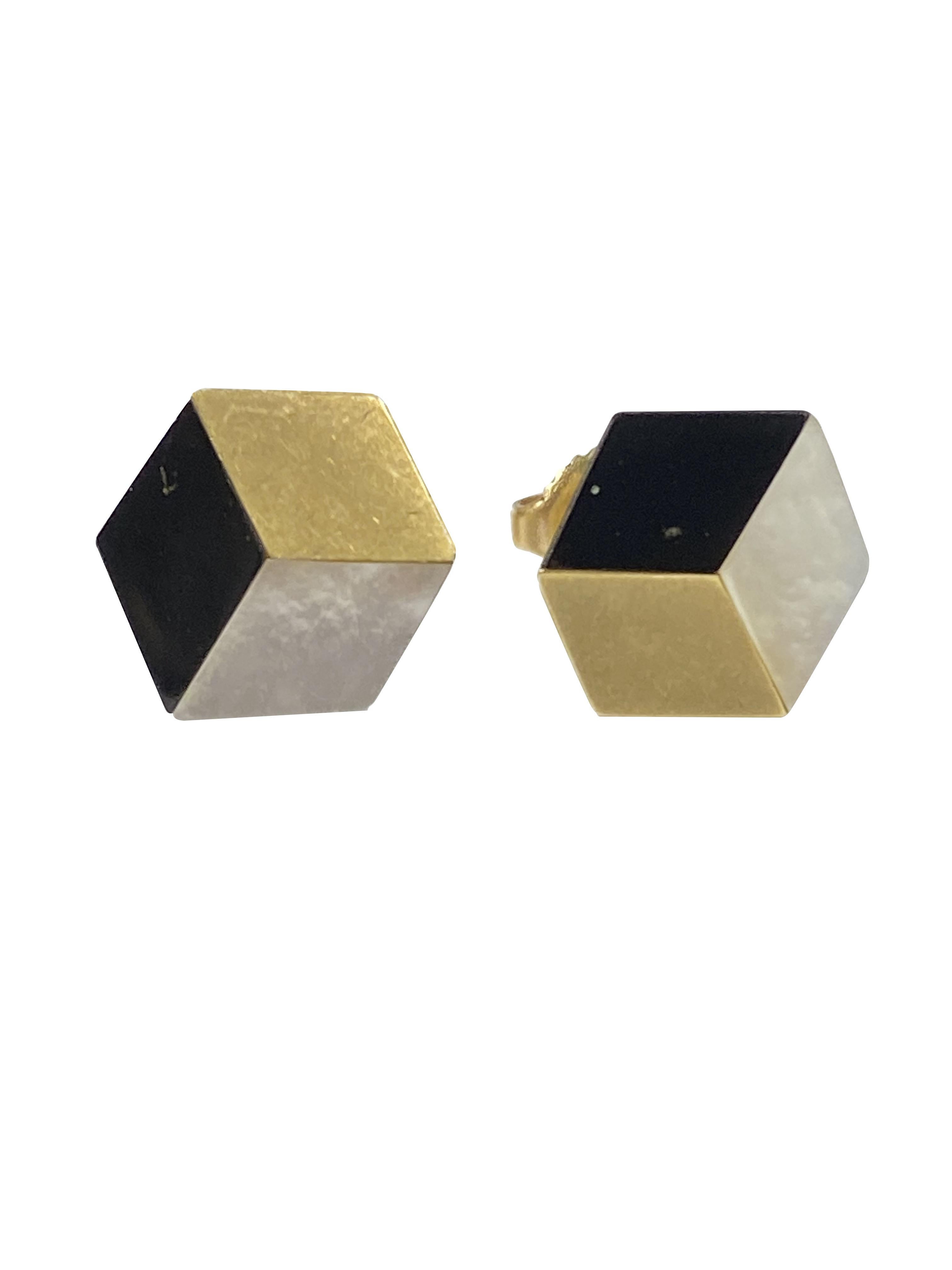 Women's Tiffany & Co. Gold and Stone Inlay Illusion Earrings For Sale