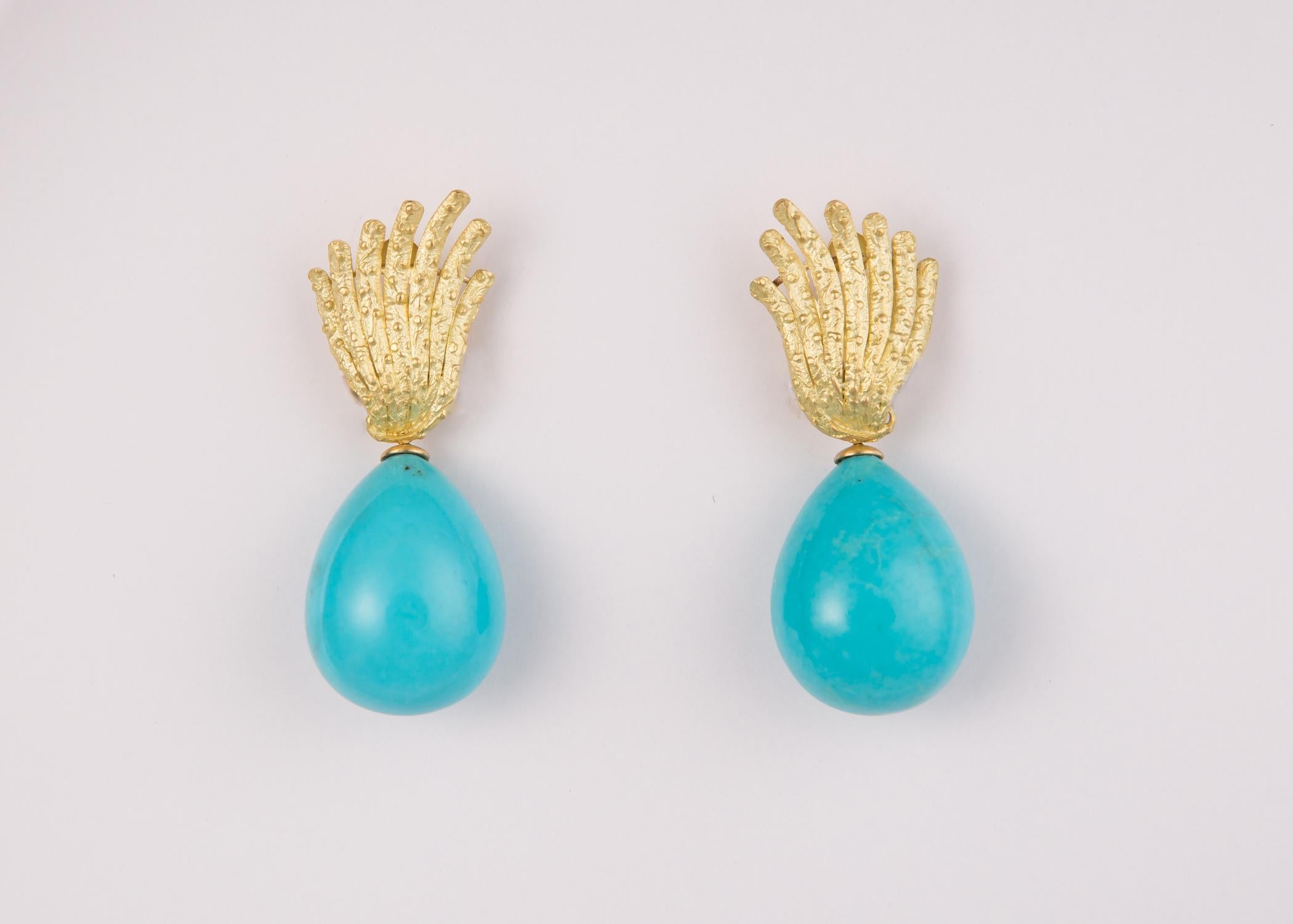 Contemporary Tiffany & Co. Gold and Turquoise Drop Earrings