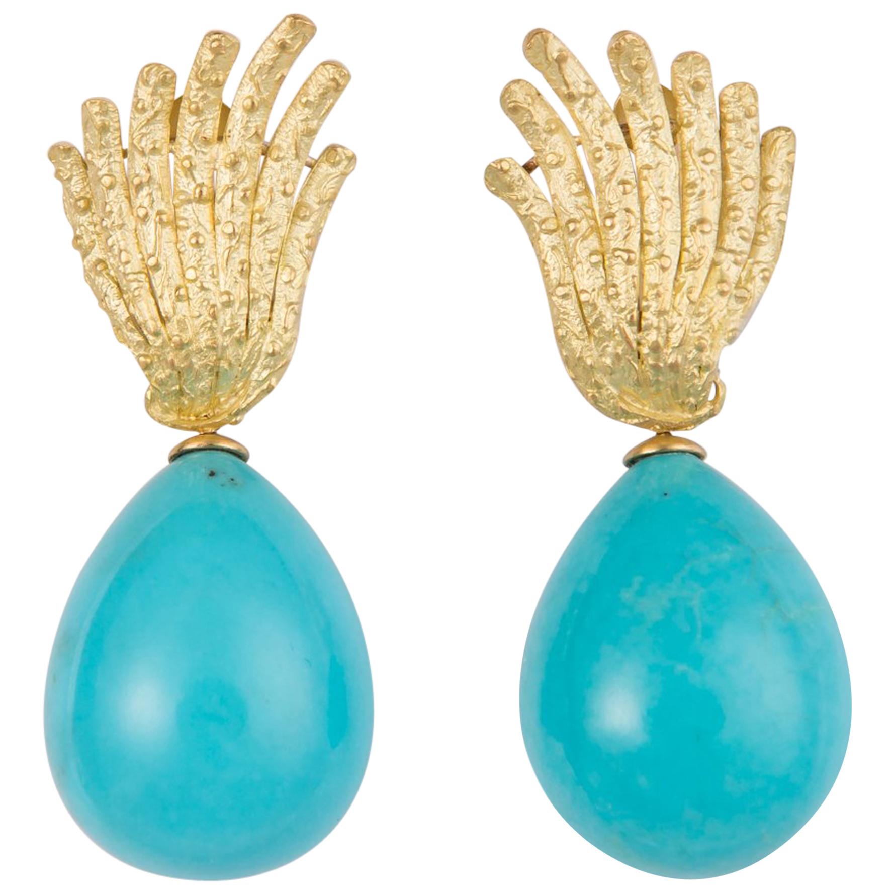 Tiffany & Co. Gold and Turquoise Drop Earrings