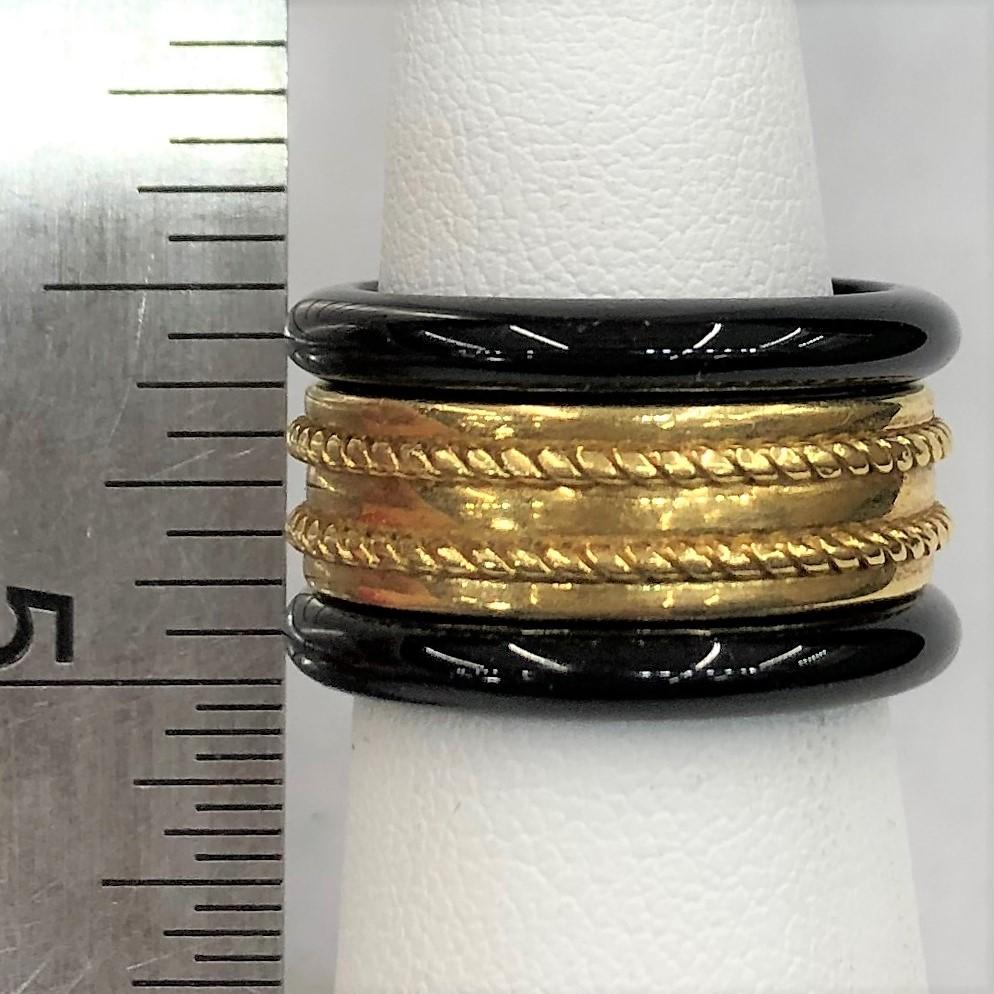Tiffany & Co Gold Band With Twisted Rope Motif Stacked A With Pair of Onyx Bands 1