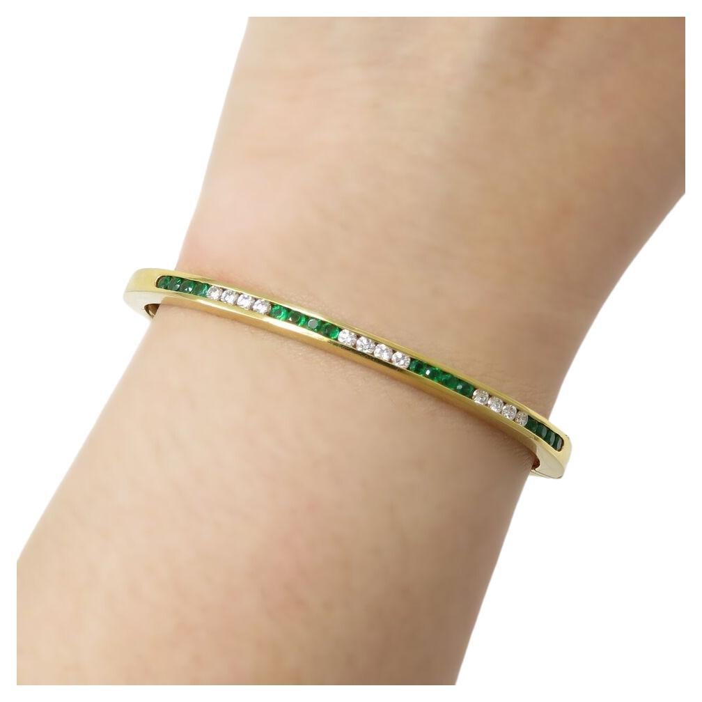 Round Cut Tiffany & Co. Gold Bangle Green Emerald Diamond Gold Bracelet For Sale