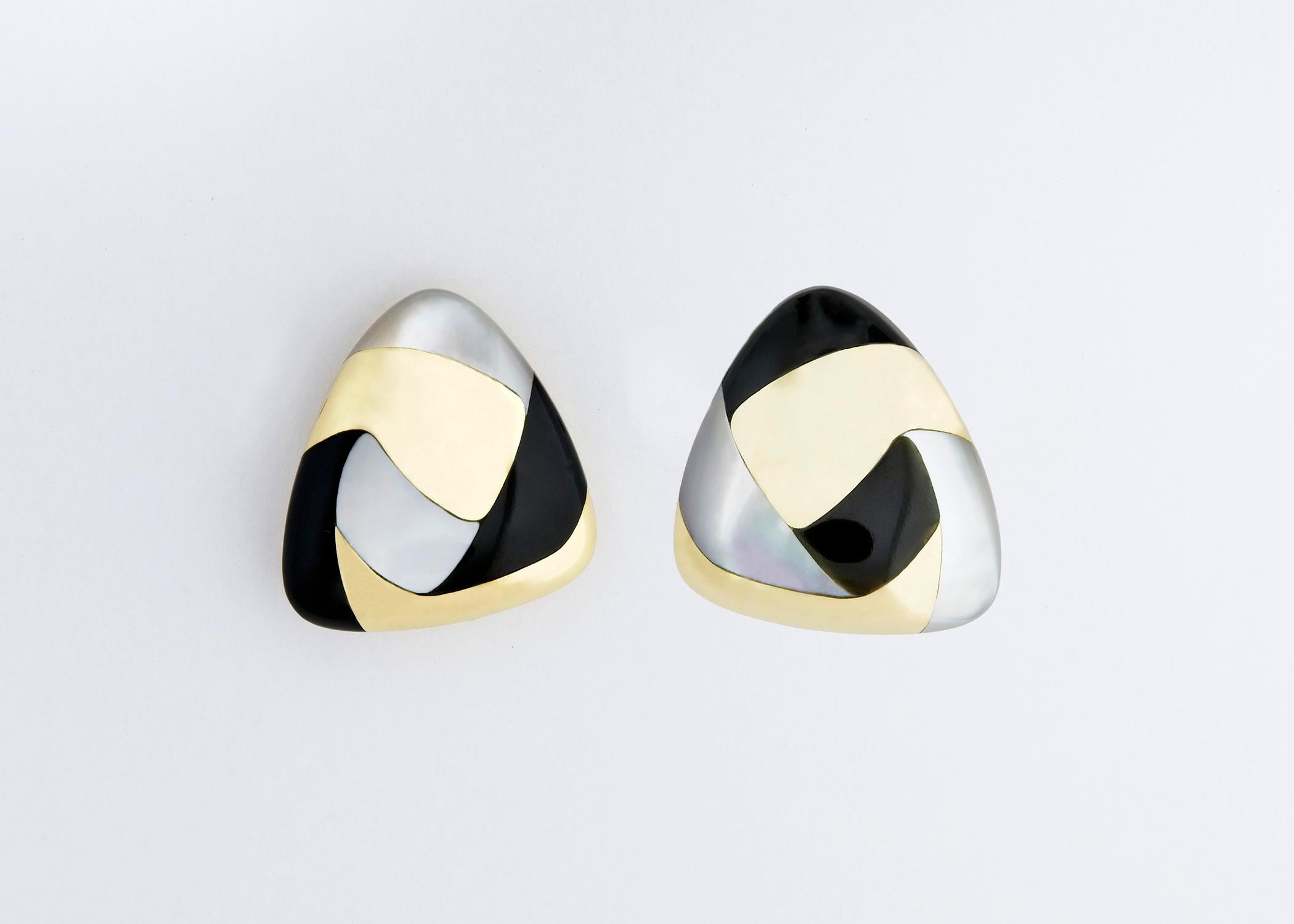 Contemporary Tiffany & Co. Gold Black Jade and Mother of Pearl Earrings