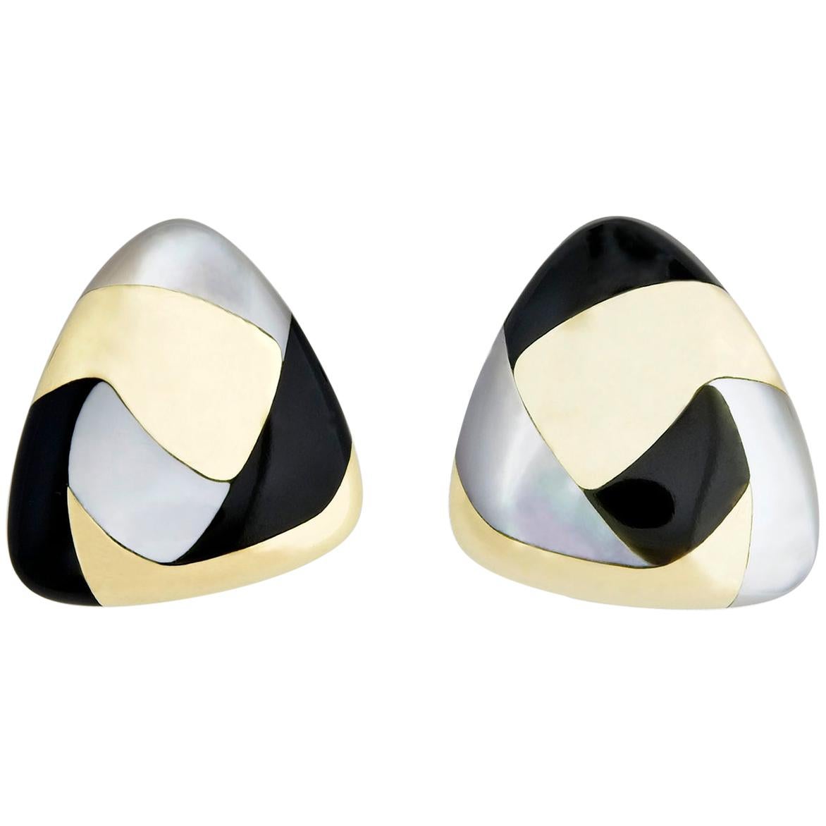 Tiffany & Co. Gold Black Jade and Mother of Pearl Earrings