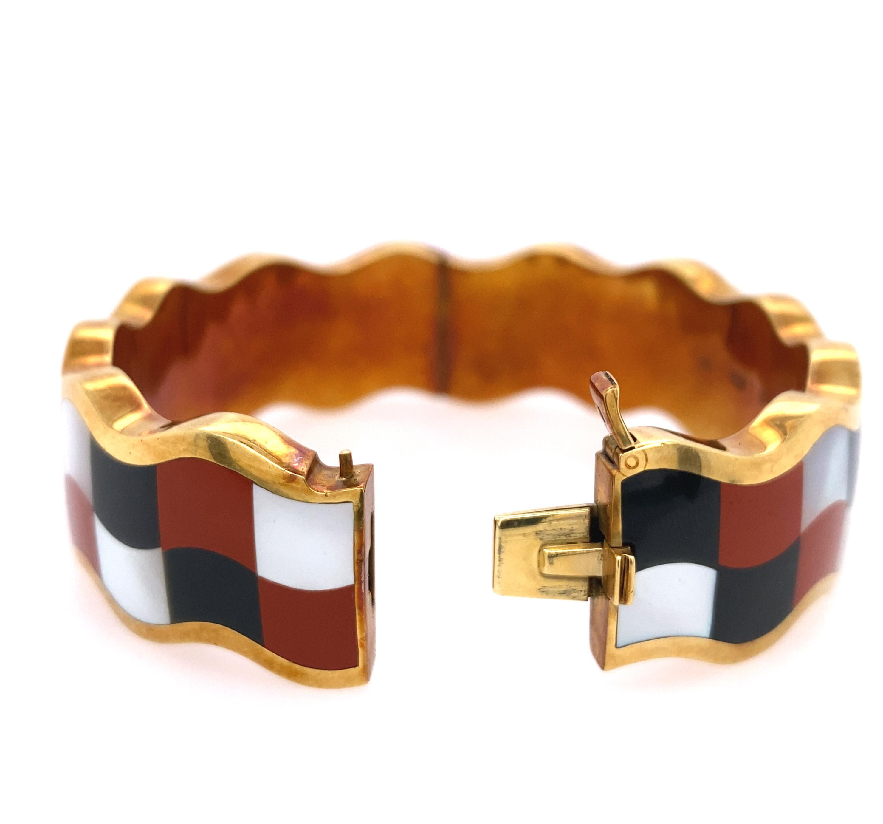 Women's or Men's Tiffany & Co, Gold, Black Jade, Mother-of-Pearl and Jasper 'Checkboard' Bangle