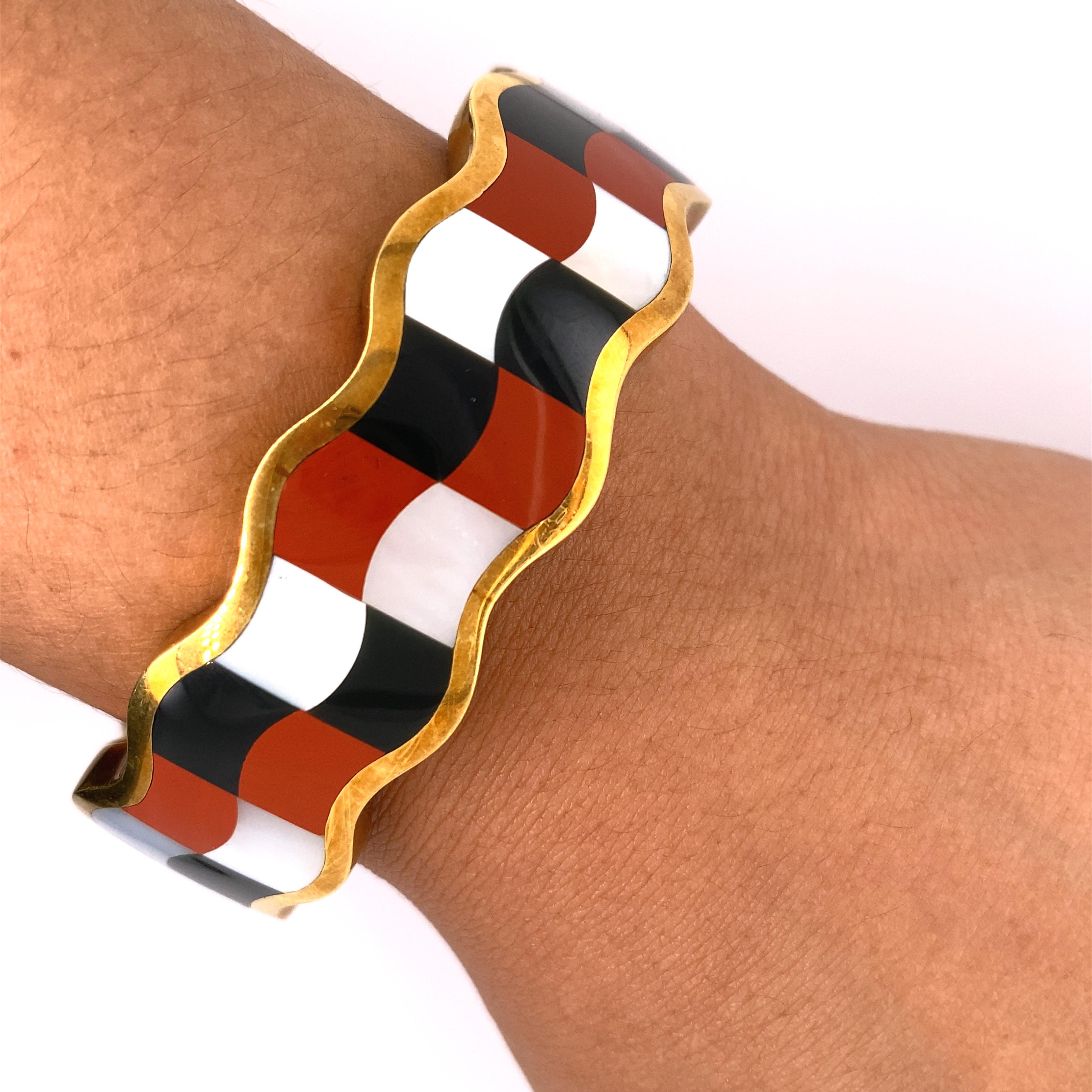 Tiffany & Co, Gold, Black Jade, Mother-of-Pearl and Jasper 'Checkboard' Bangle 1
