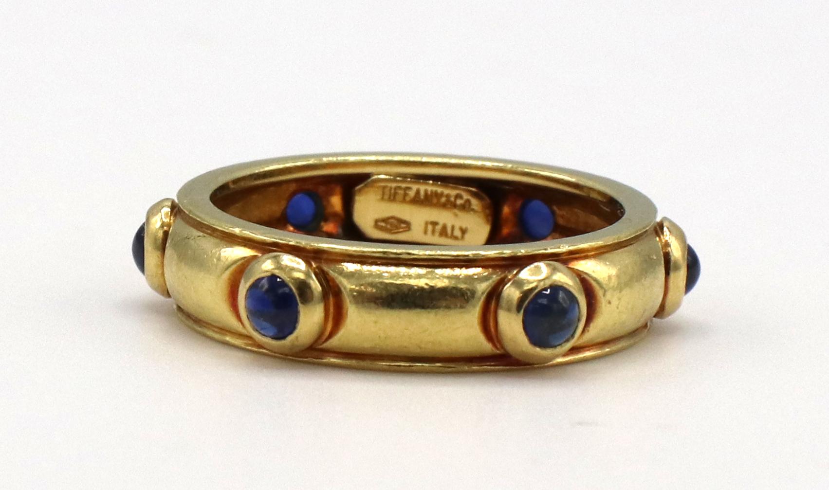Contemporary Tiffany & Co. Gold Blue Sapphire Cabochon Dome Band Ring
