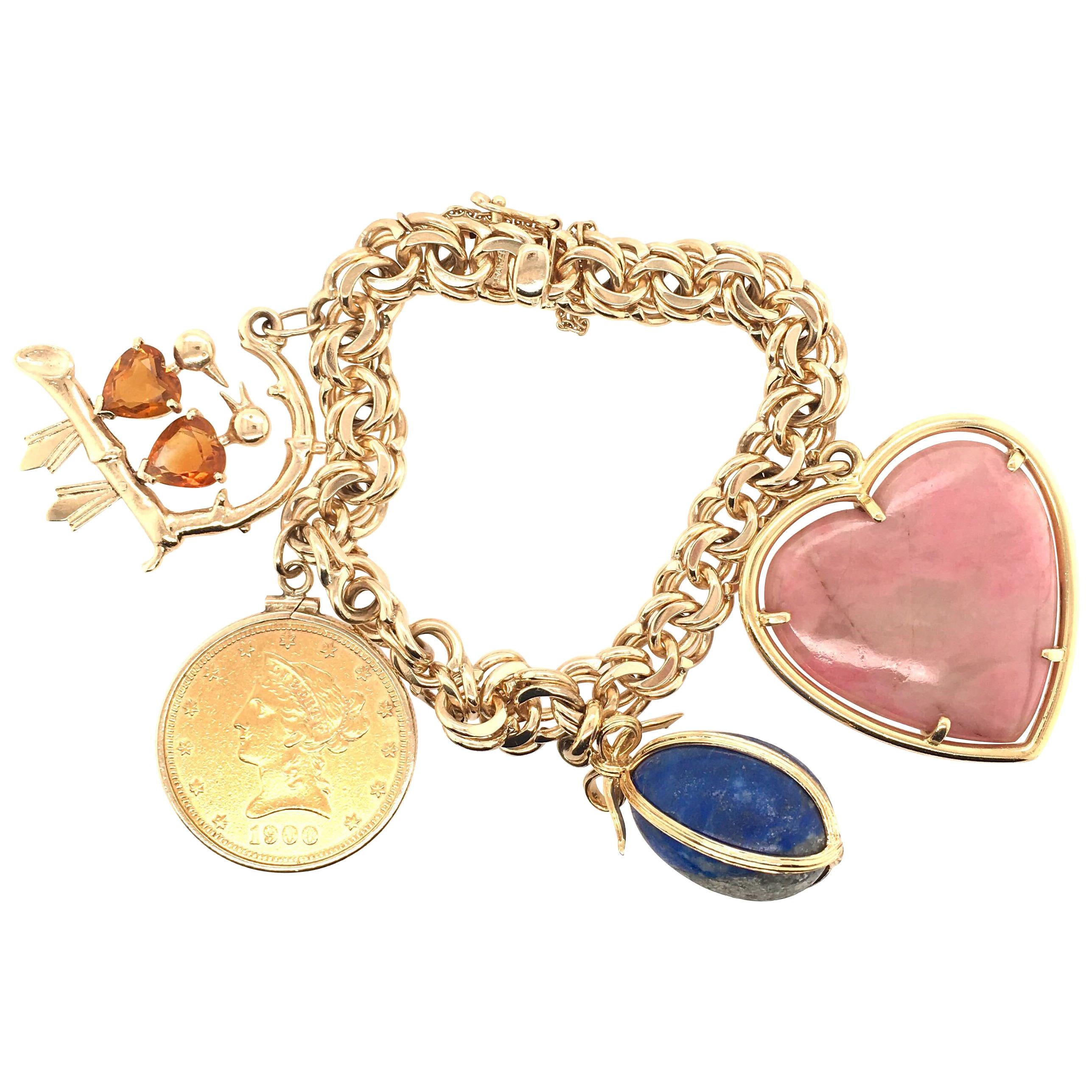 Tiffany & Co., Gold Bracelet and Four Gem Set Charm
