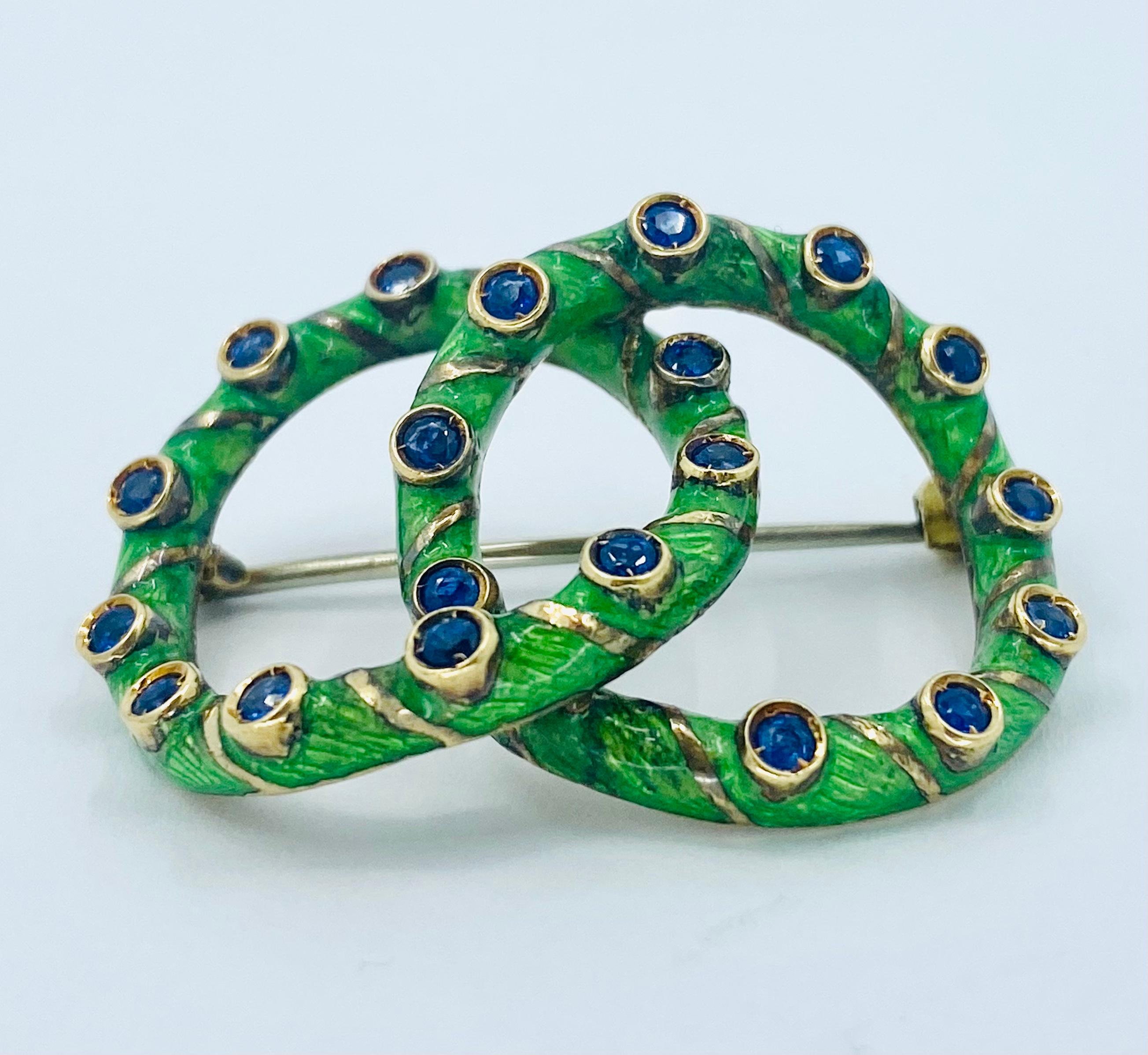 Tiffany & Co. Gold Brooch Enamel Sapphire In Excellent Condition In Beverly Hills, CA