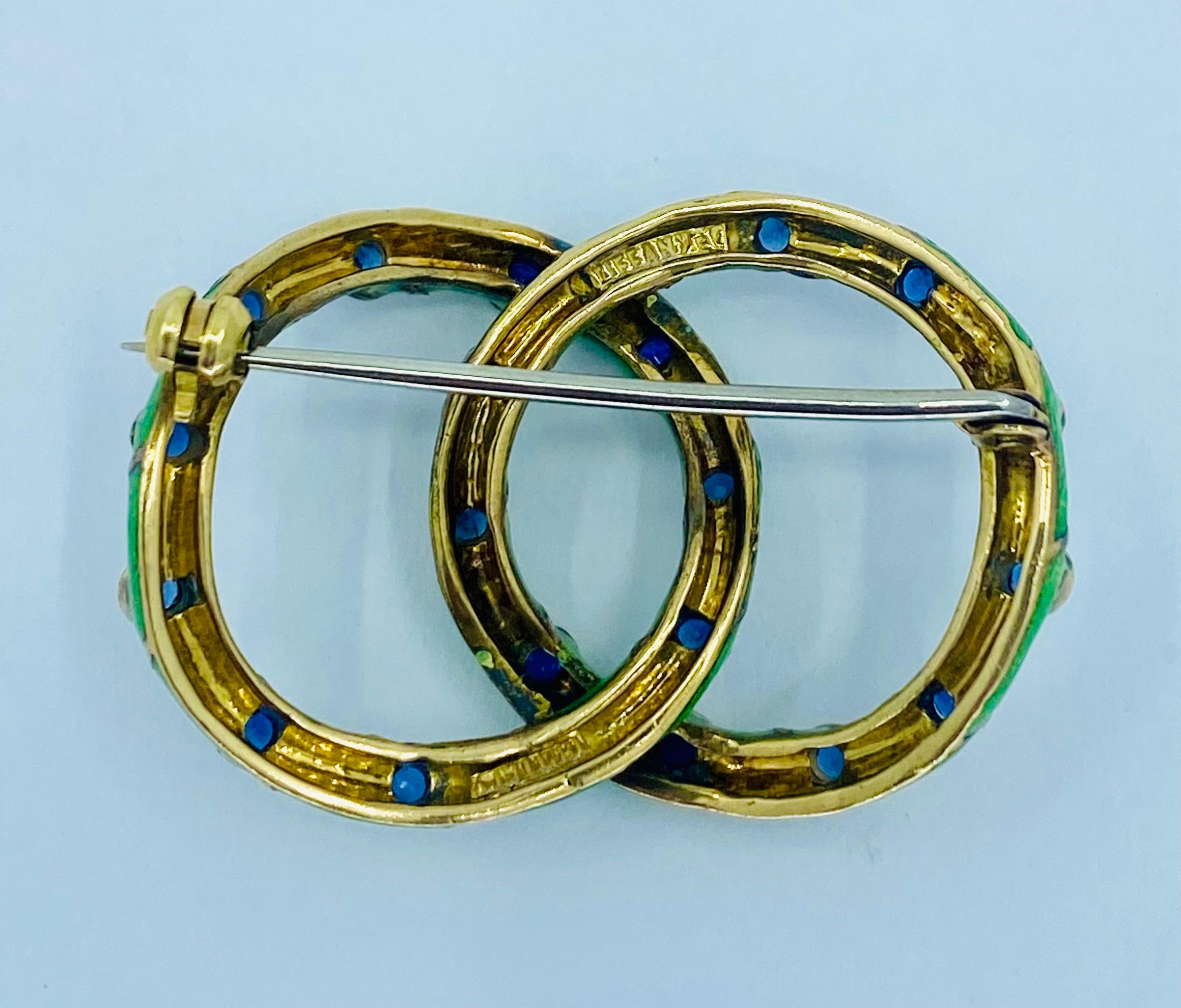 Women's or Men's Tiffany & Co. Gold Brooch Enamel Sapphire