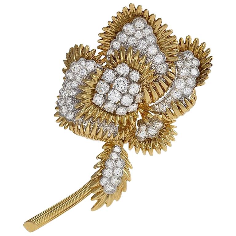 Tiffany & Co. Gold Brooch with Platinum-Set Diamonds