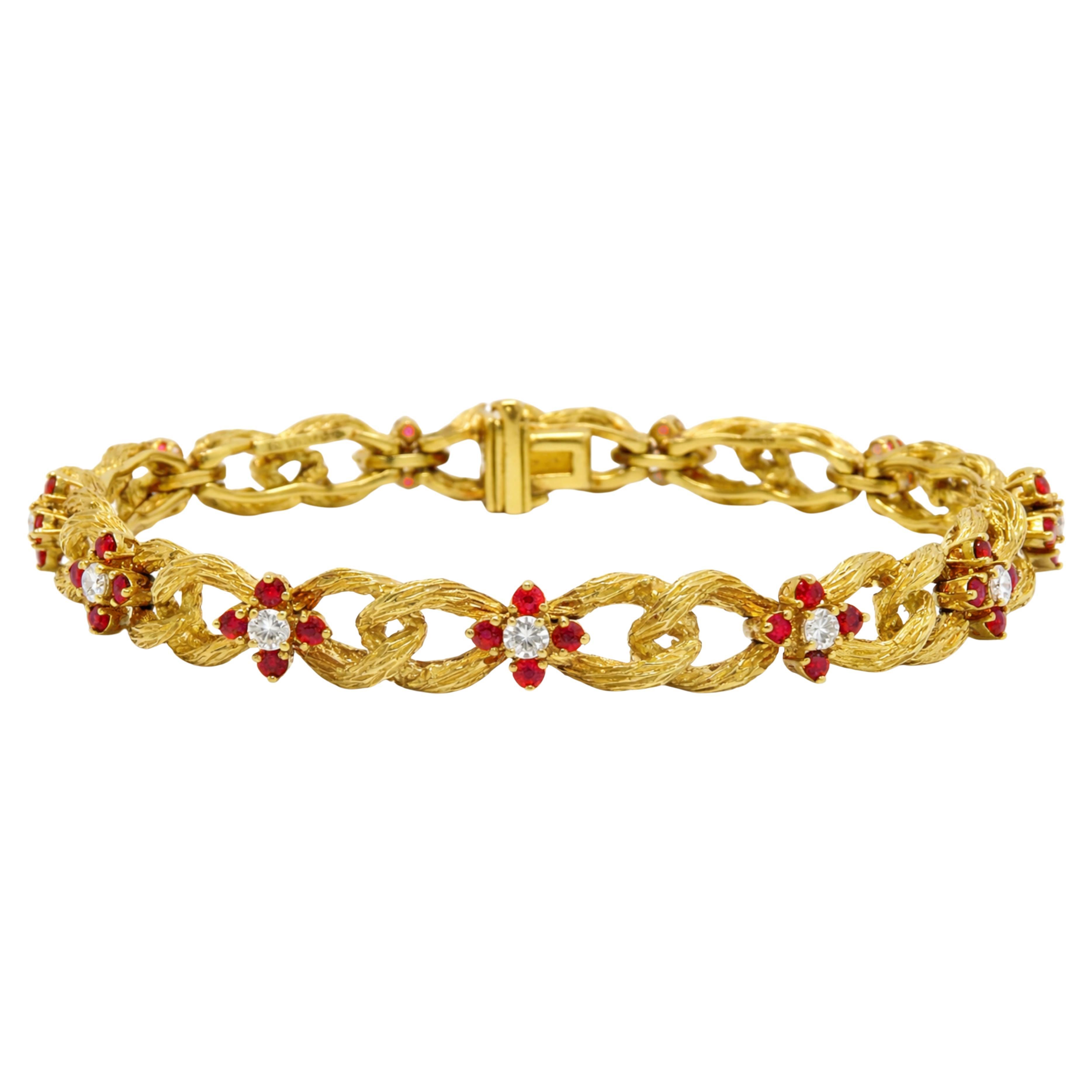 Tiffany 
Co. Gold Chain Bracelet with Rubies and Diamonds