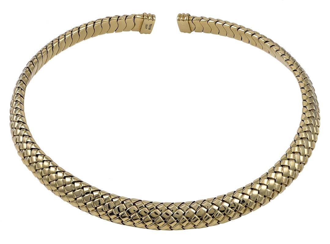 Flexible choker necklace.  Made and signed by TIFFANY & CO.  18K yellow gold.  Allover woven pattern.  A tasteful, elegant, wearable accessory.

Alice Kwartler has sold the finest antique gold and diamond jewelry and silver for over forty years.  