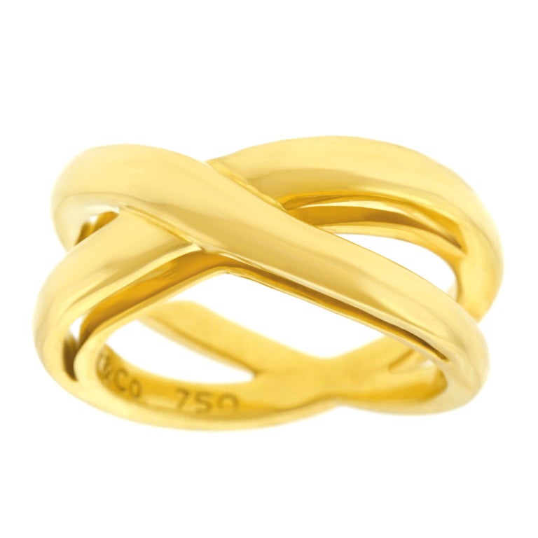 Tiffany and Co. Gold Cross Over Ring at 1stDibs