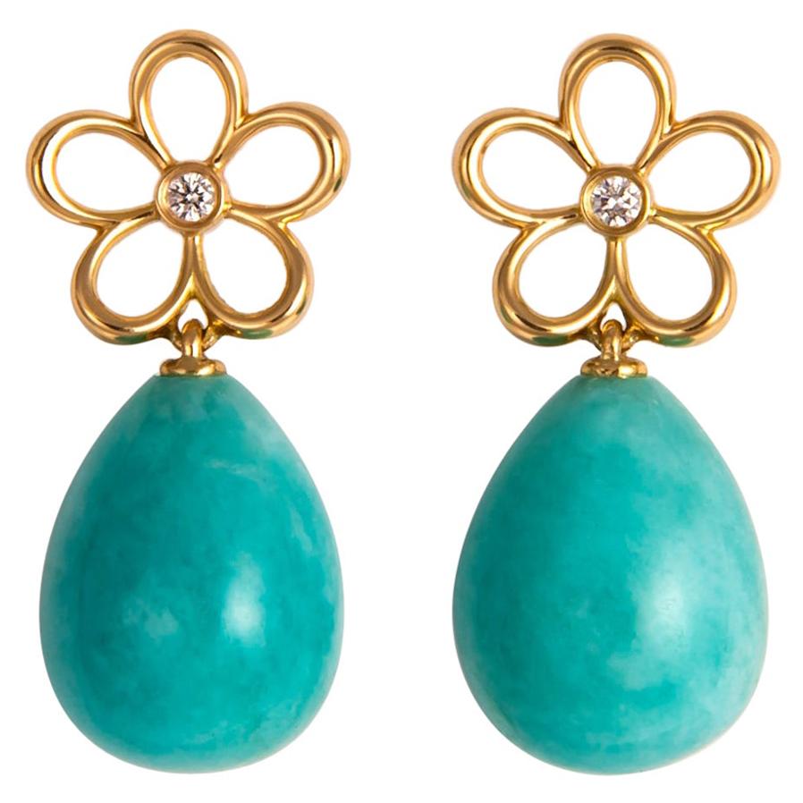 Tiffany & Co. Gold Diamond and Amazonite Drop Earrings